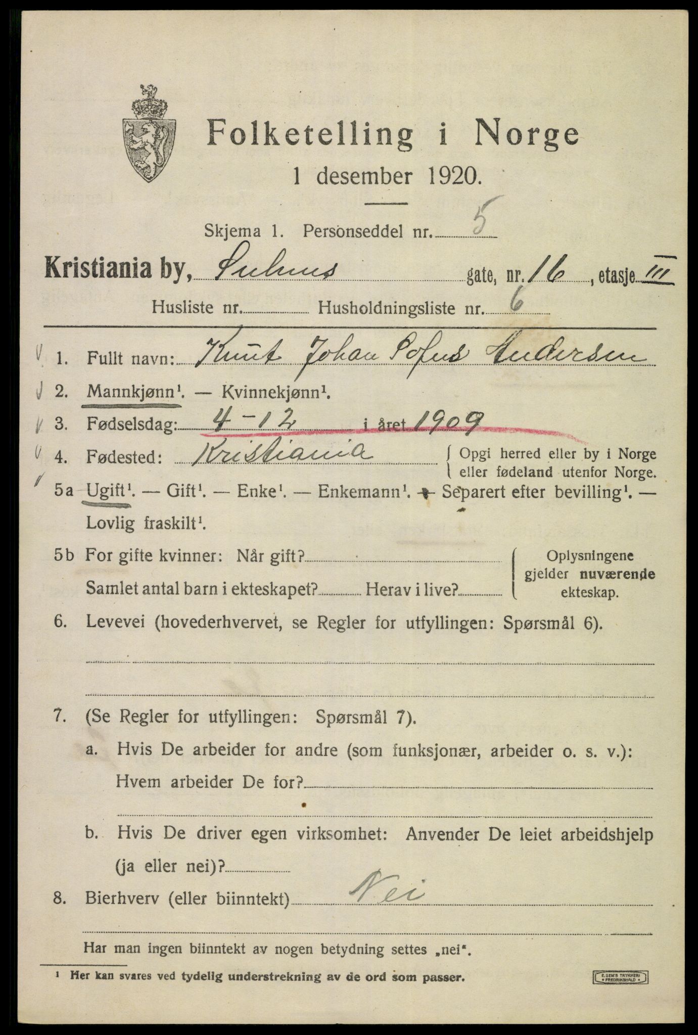 SAO, 1920 census for Kristiania, 1920, p. 554701