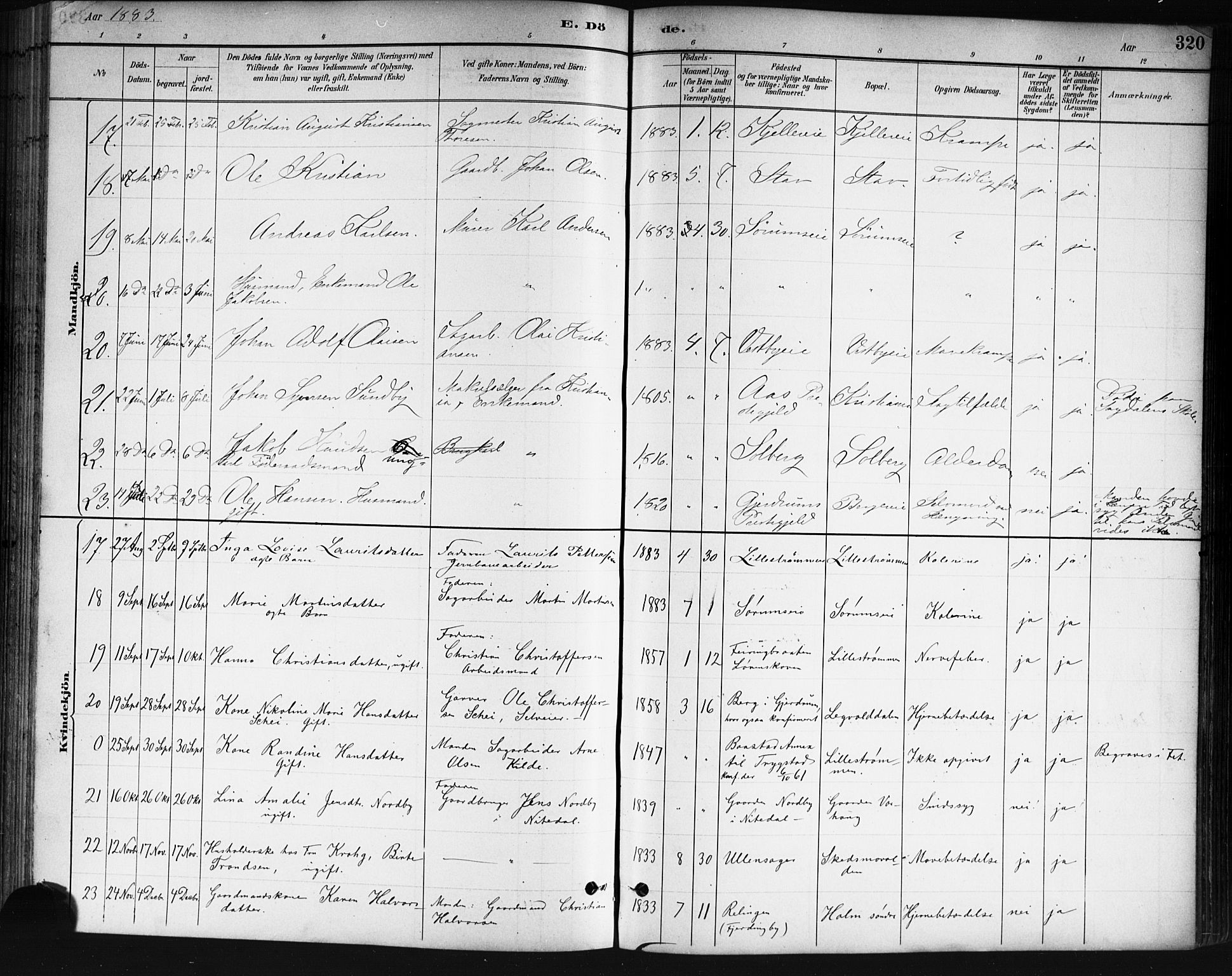 Skedsmo prestekontor Kirkebøker, SAO/A-10033a/G/Ga/L0004: Parish register (copy) no. I 4, 1883-1895, p. 320