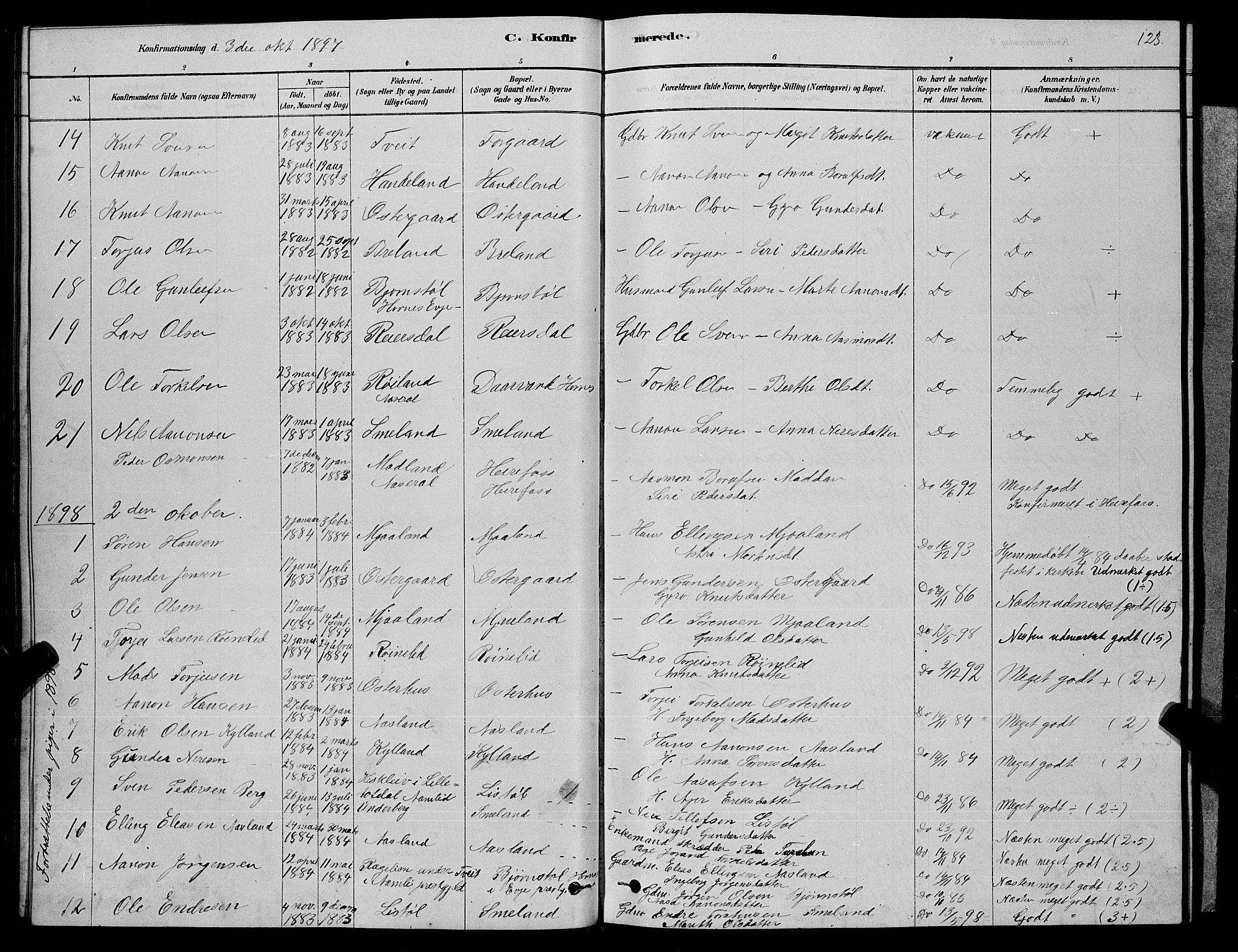Åseral sokneprestkontor, SAK/1111-0051/F/Fb/L0002: Parish register (copy) no. B 2, 1878-1899, p. 123