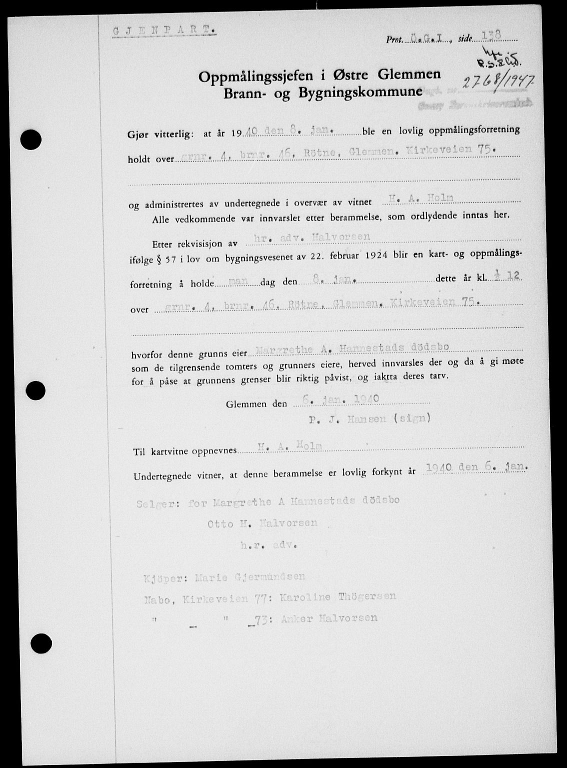 Onsøy sorenskriveri, SAO/A-10474/G/Ga/Gab/L0021: Mortgage book no. II A-21, 1947-1947, Diary no: : 2768/1947