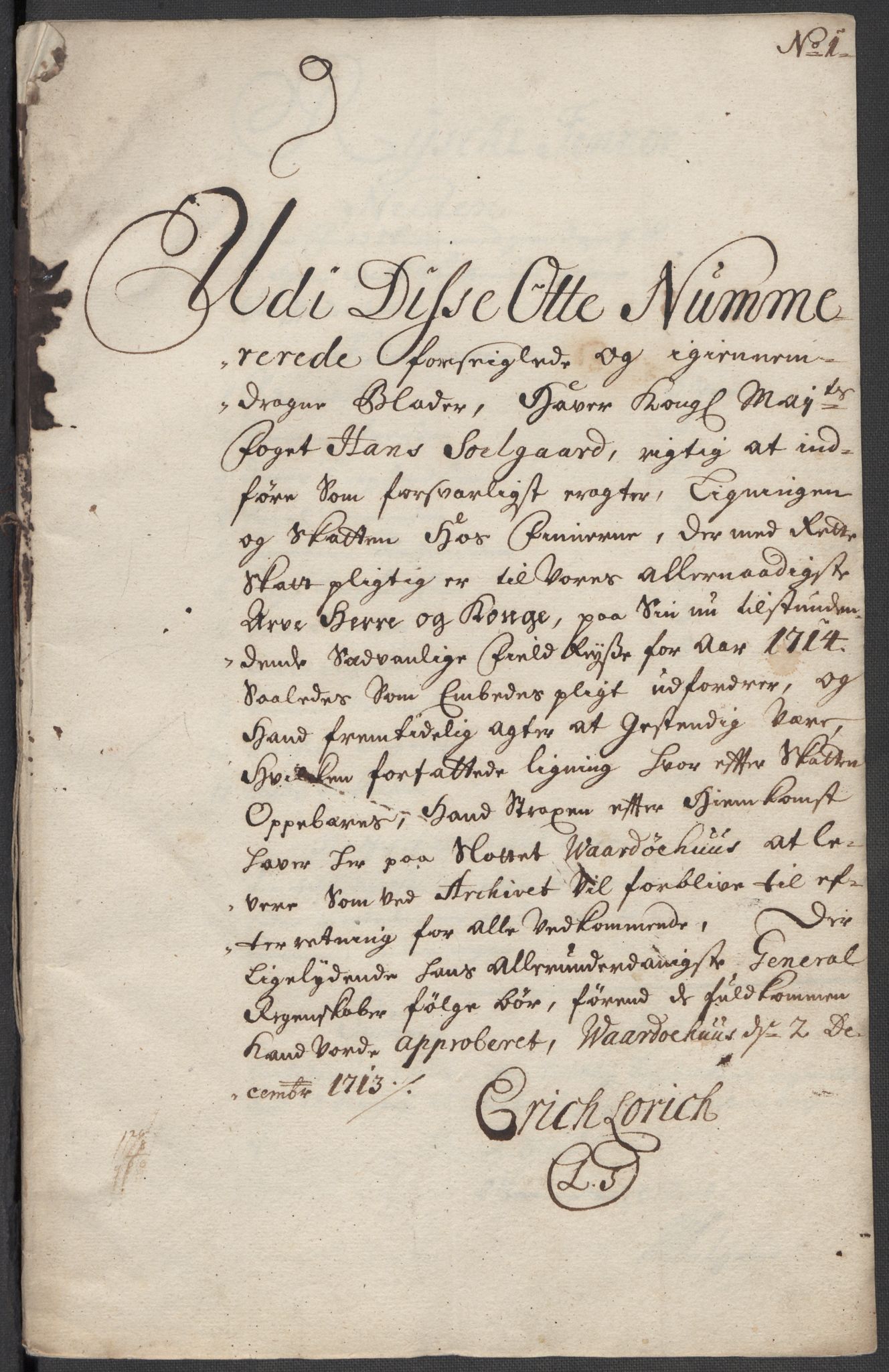 Rentekammeret inntil 1814, Reviderte regnskaper, Fogderegnskap, RA/EA-4092/R69/L4856: Fogderegnskap Finnmark/Vardøhus, 1713-1715, p. 203