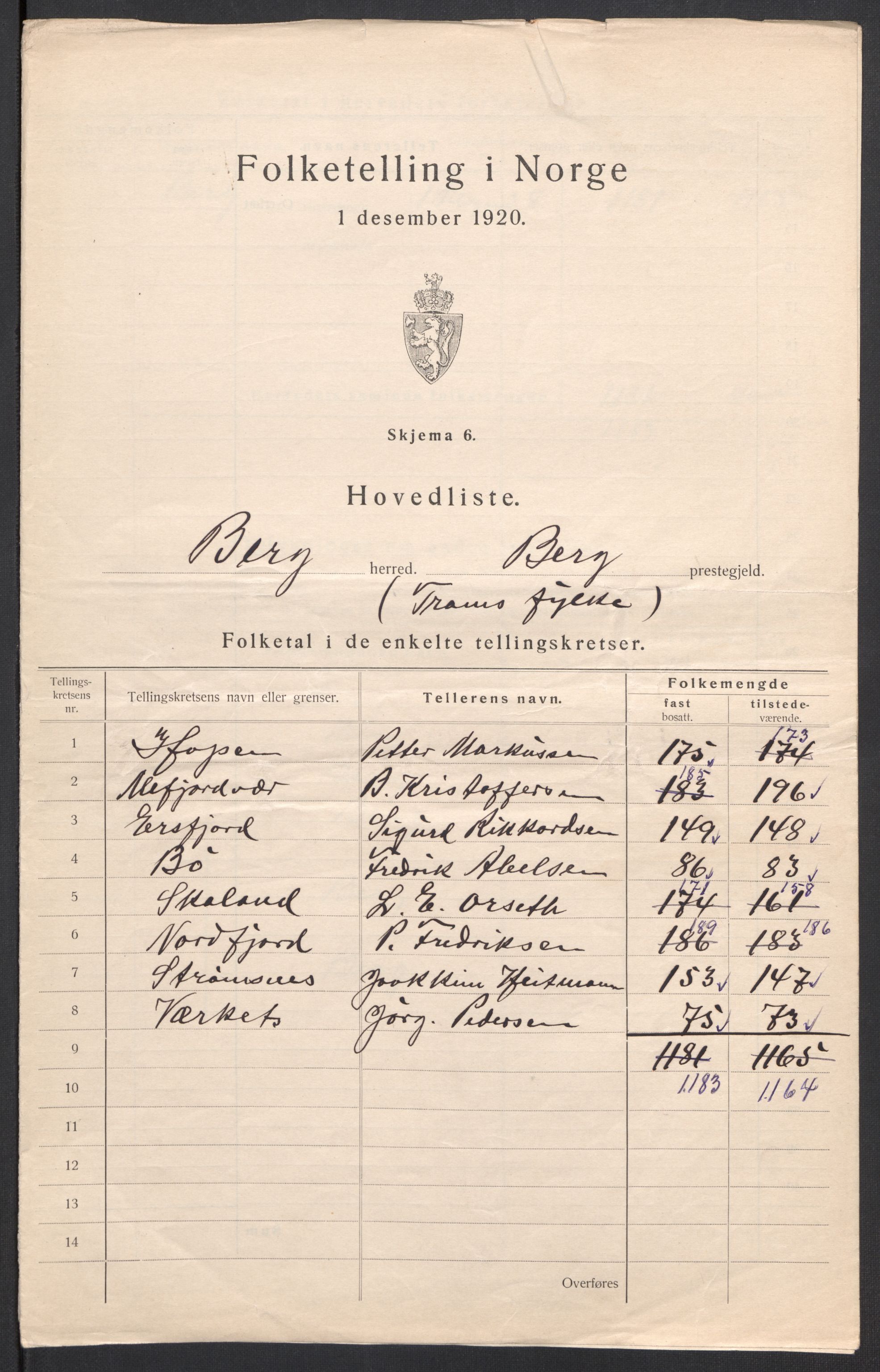 SATØ, 1920 census for Berg, 1920, p. 3