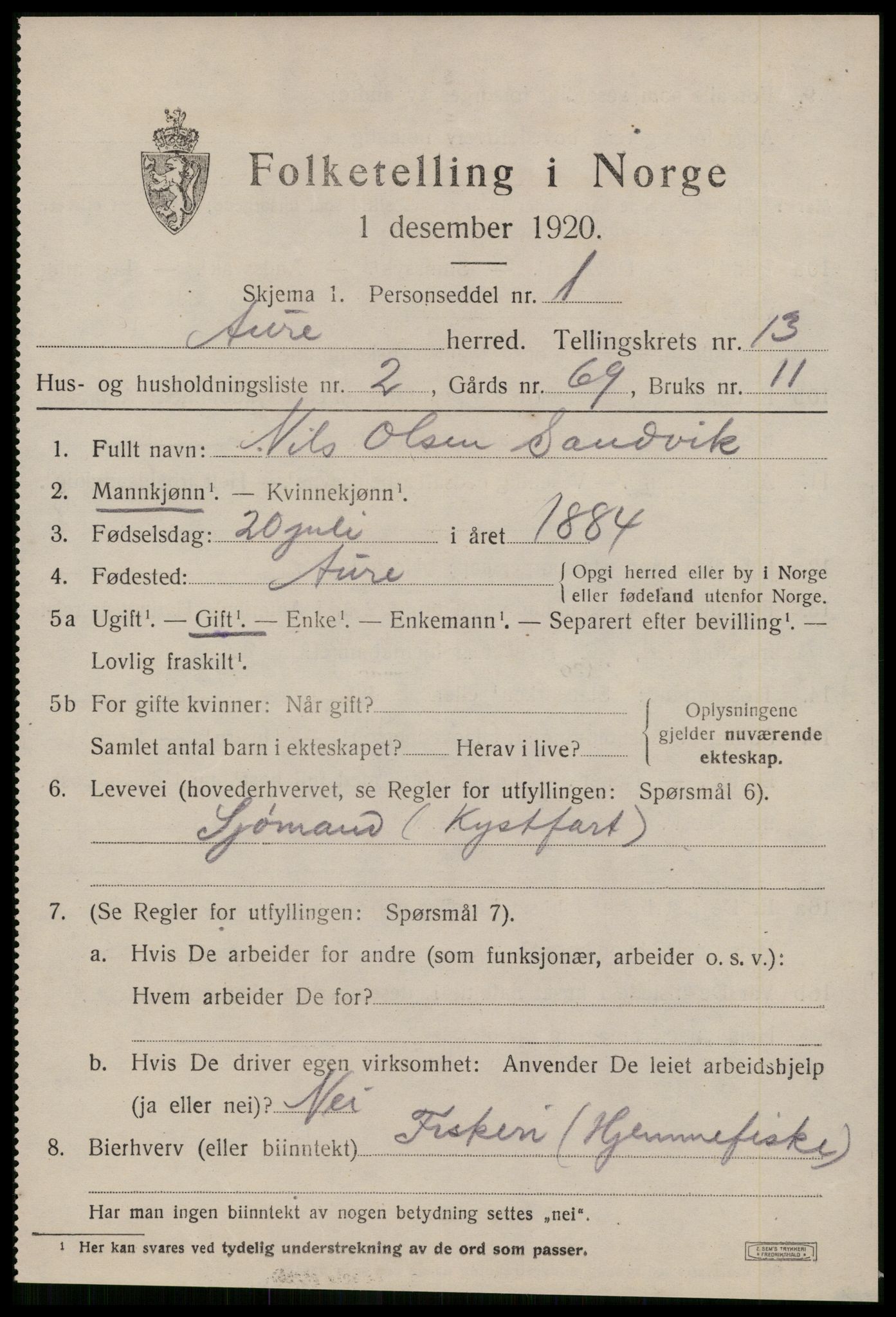 SAT, 1920 census for Aure, 1920, p. 4940