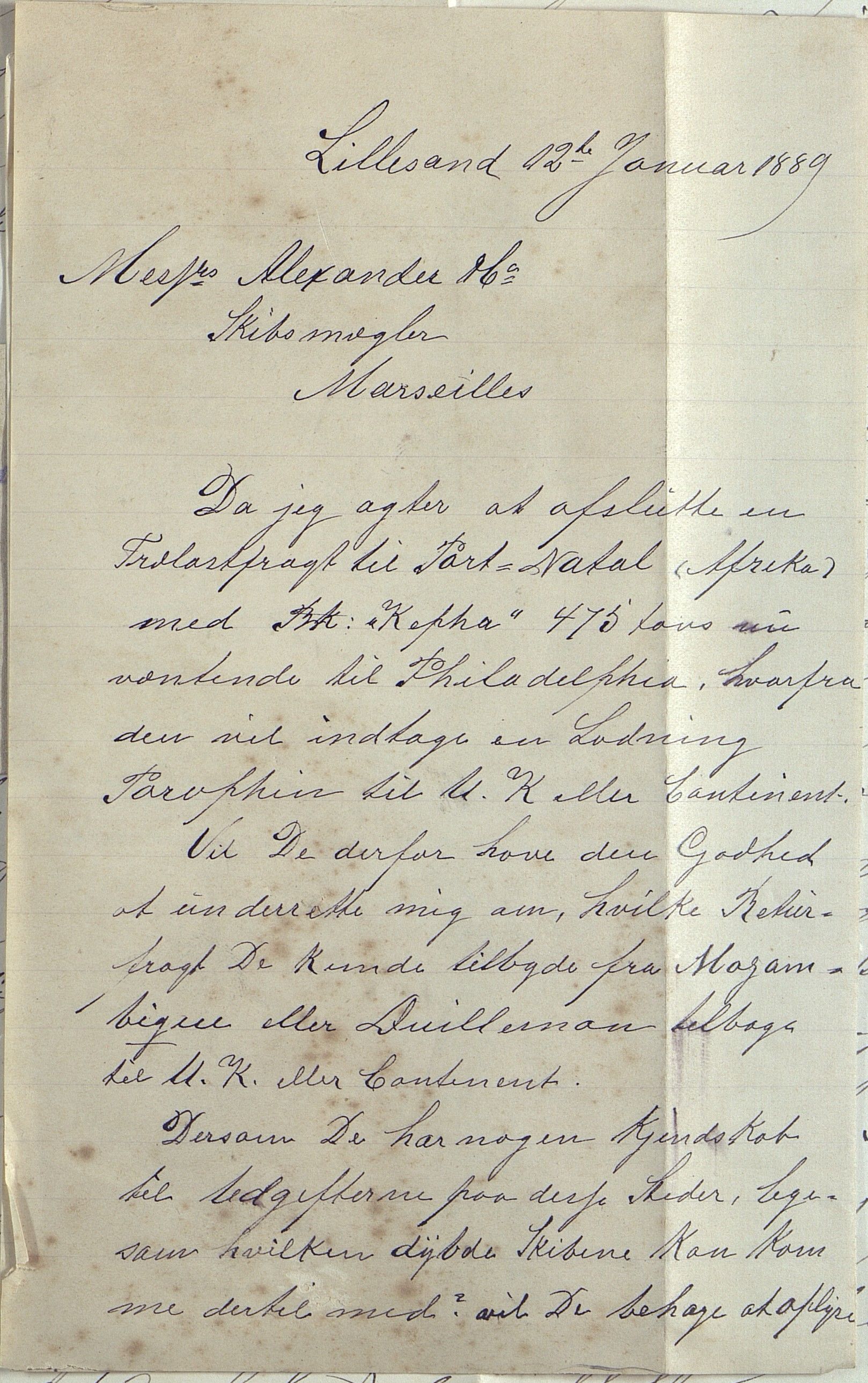 O. Terjesens rederi, AAKS/PA-2525/E/E01/L0001: Korrespondanse, 1875-1890