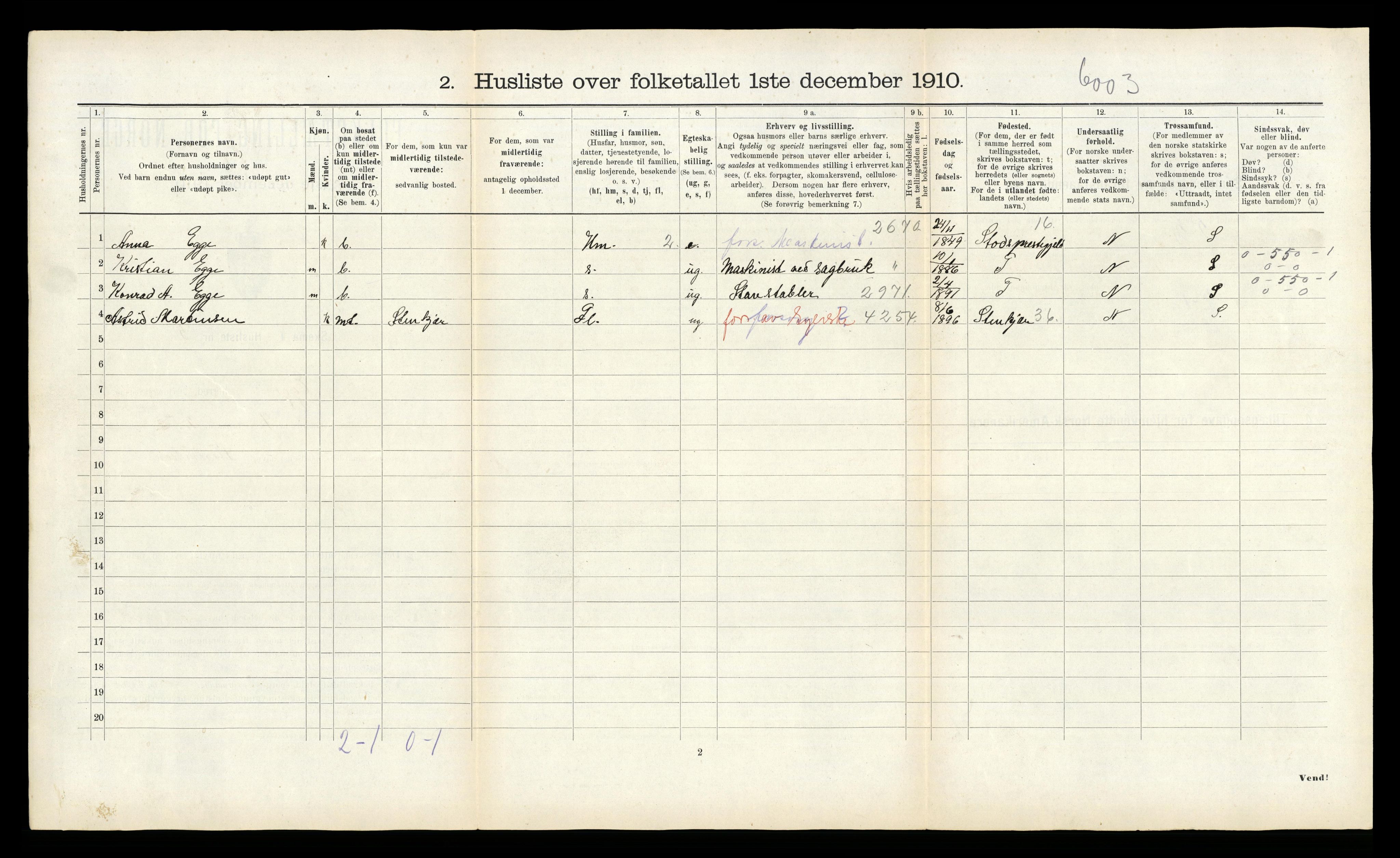 RA, 1910 census for Egge, 1910, p. 262