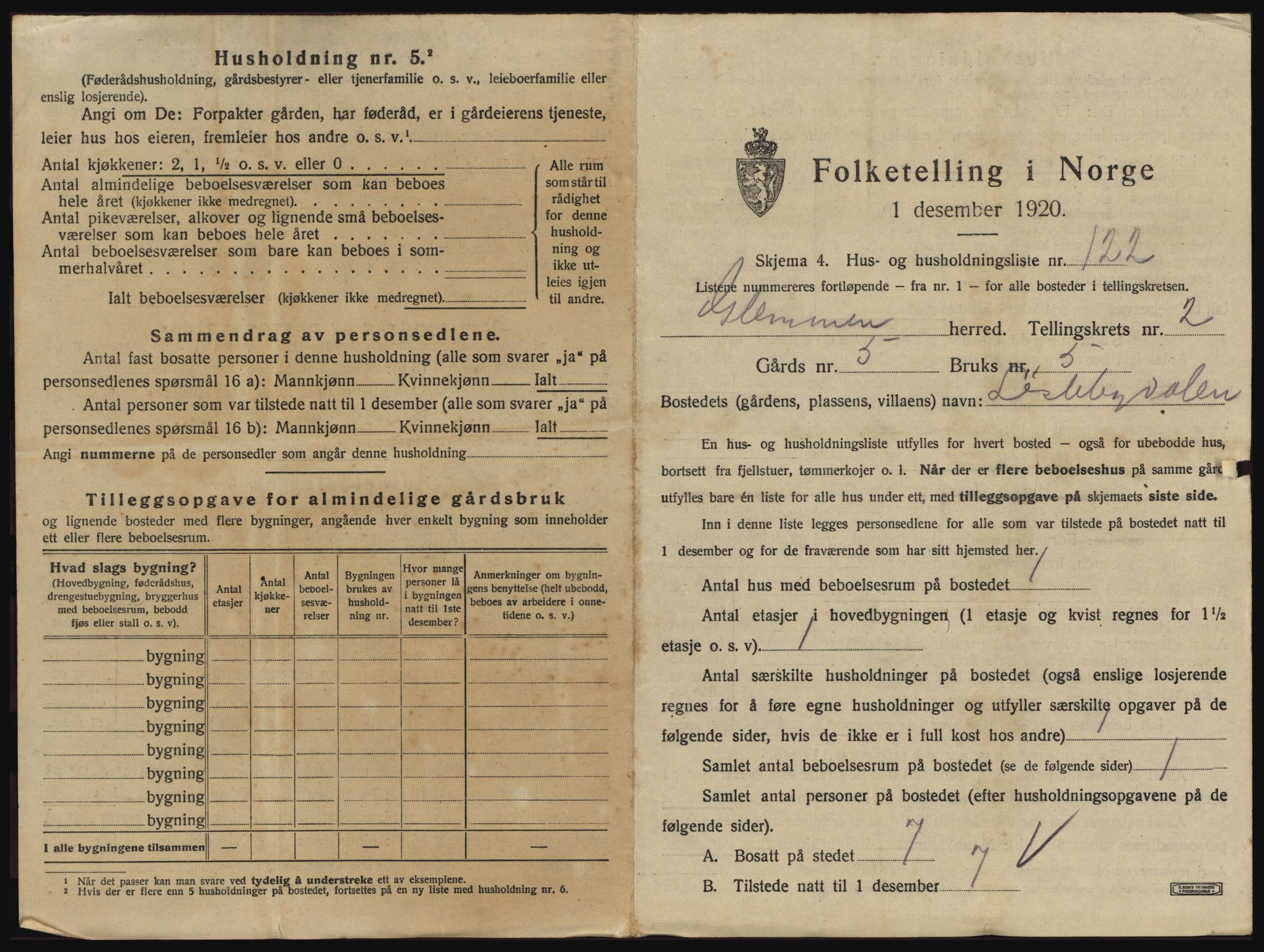 SAO, 1920 census for Glemmen, 1920, p. 443