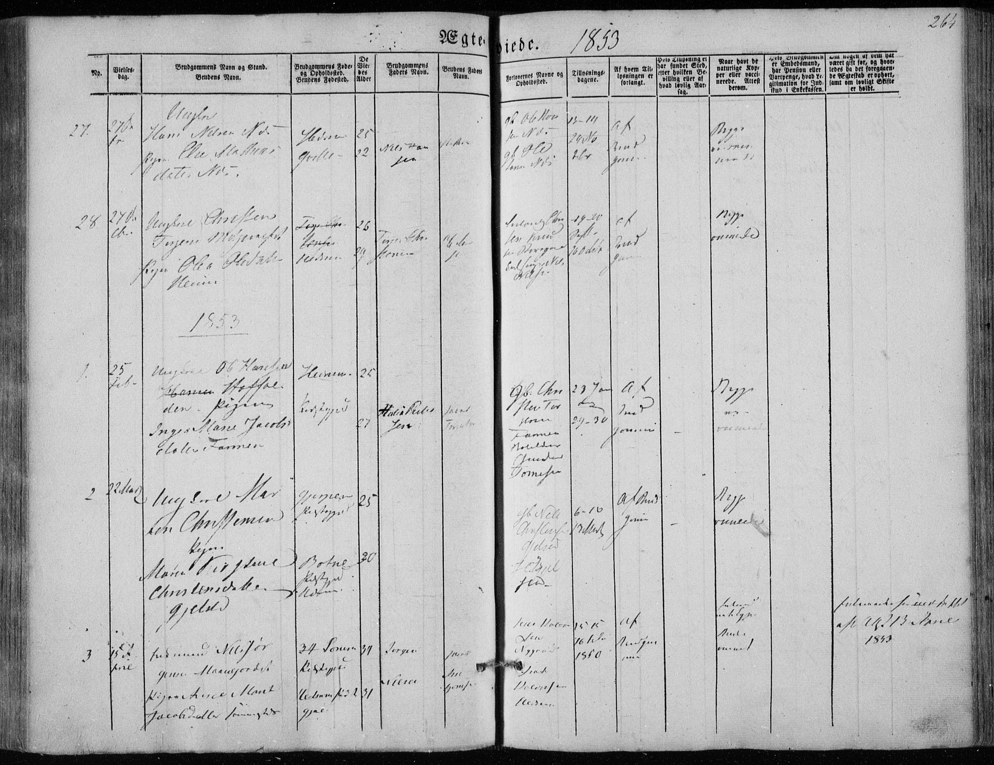 Hedrum kirkebøker, AV/SAKO-A-344/F/Fa/L0006: Parish register (official) no. I 6, 1849-1857, p. 264