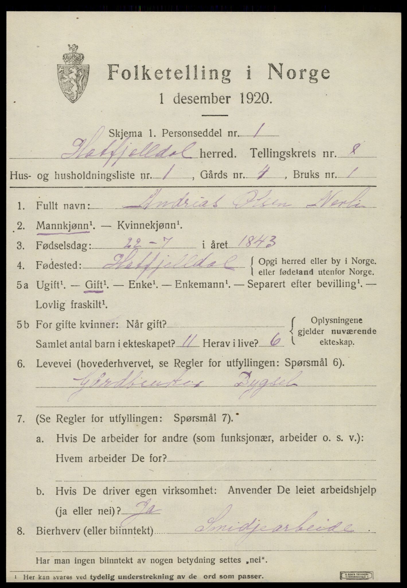 SAT, 1920 census for Hattfjelldal, 1920, p. 1834