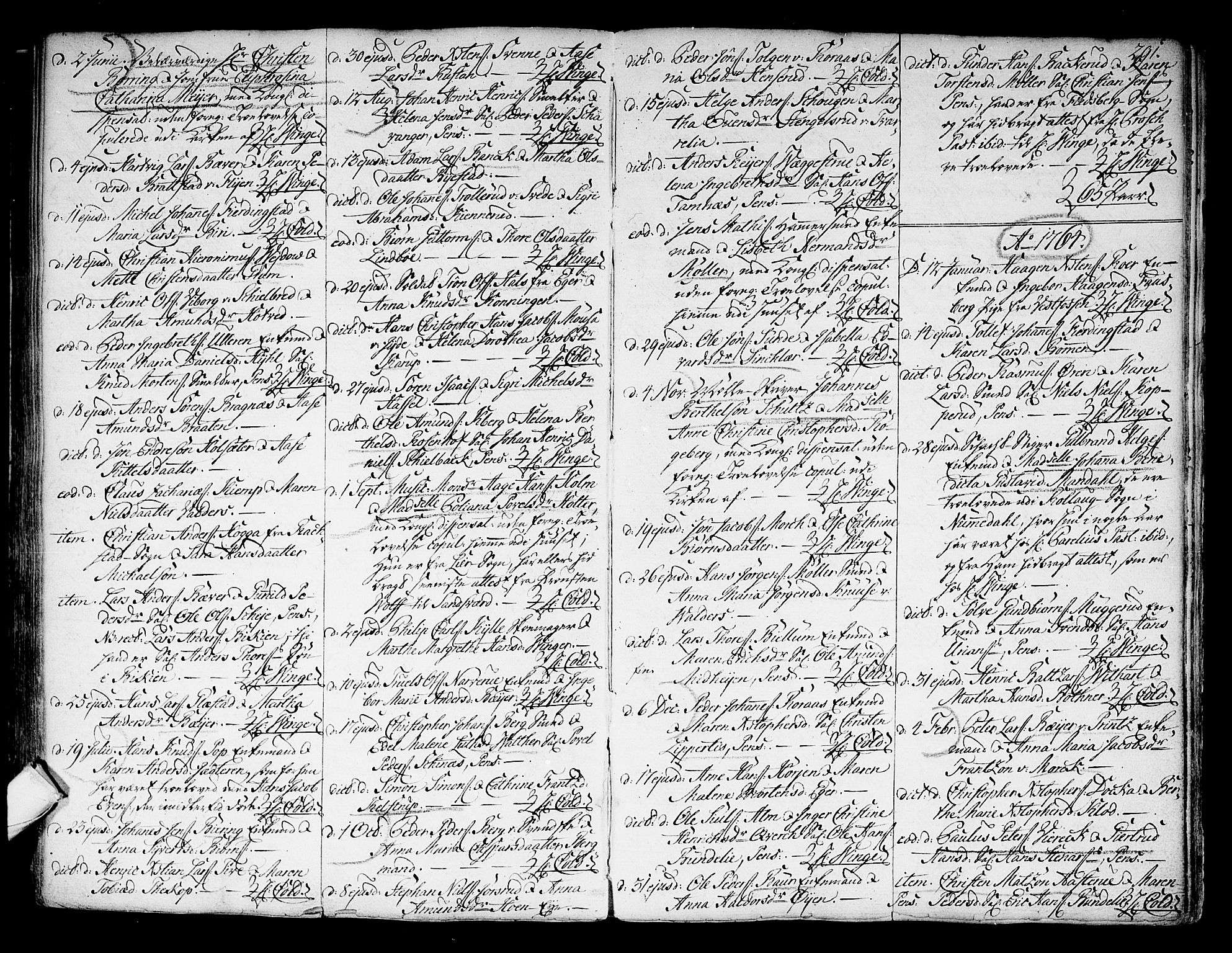 Kongsberg kirkebøker, SAKO/A-22/F/Fa/L0004: Parish register (official) no. I 4, 1756-1768, p. 291