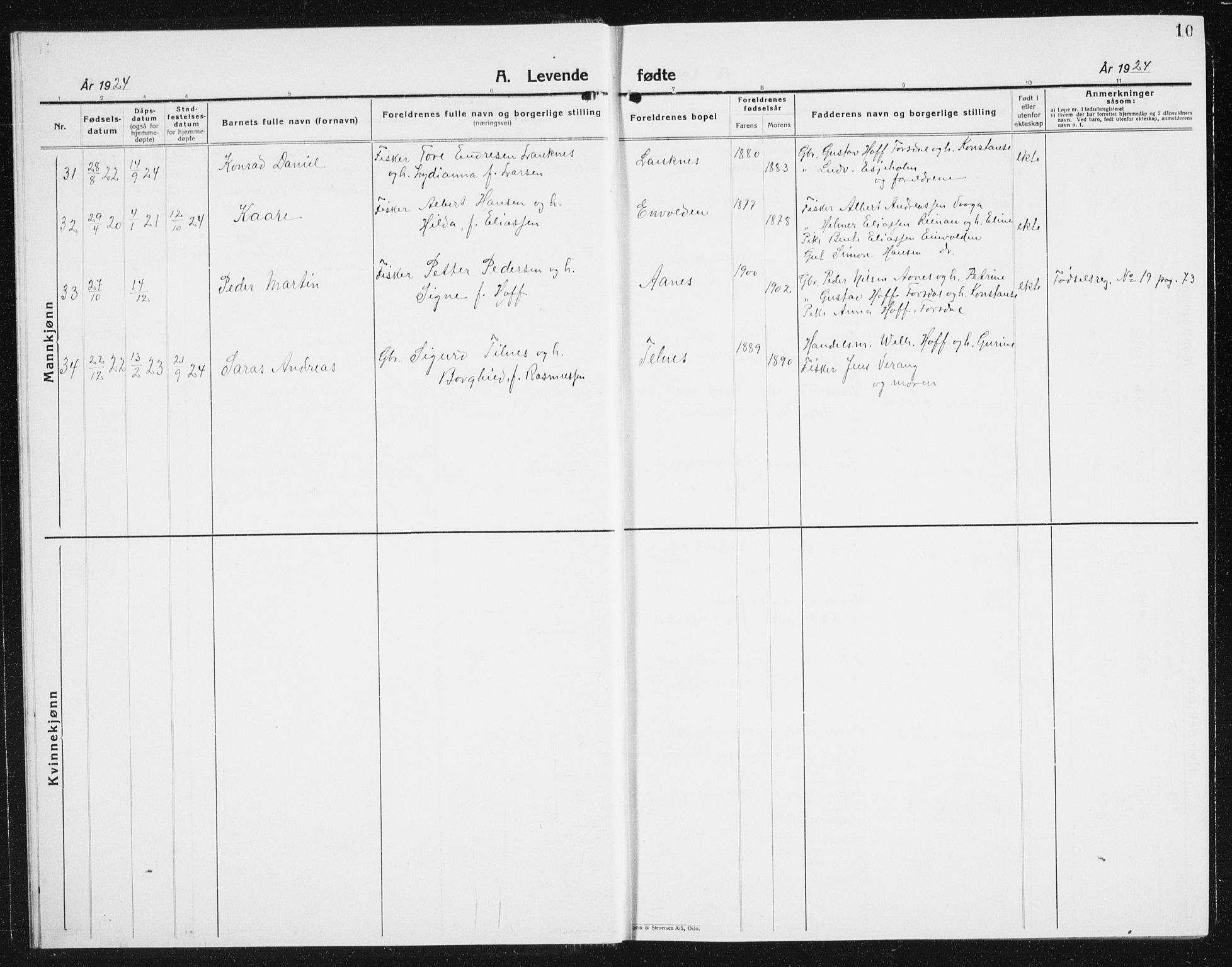 Ministerialprotokoller, klokkerbøker og fødselsregistre - Nordland, SAT/A-1459/841/L0622: Parish register (copy) no. 841C06, 1924-1942, p. 10