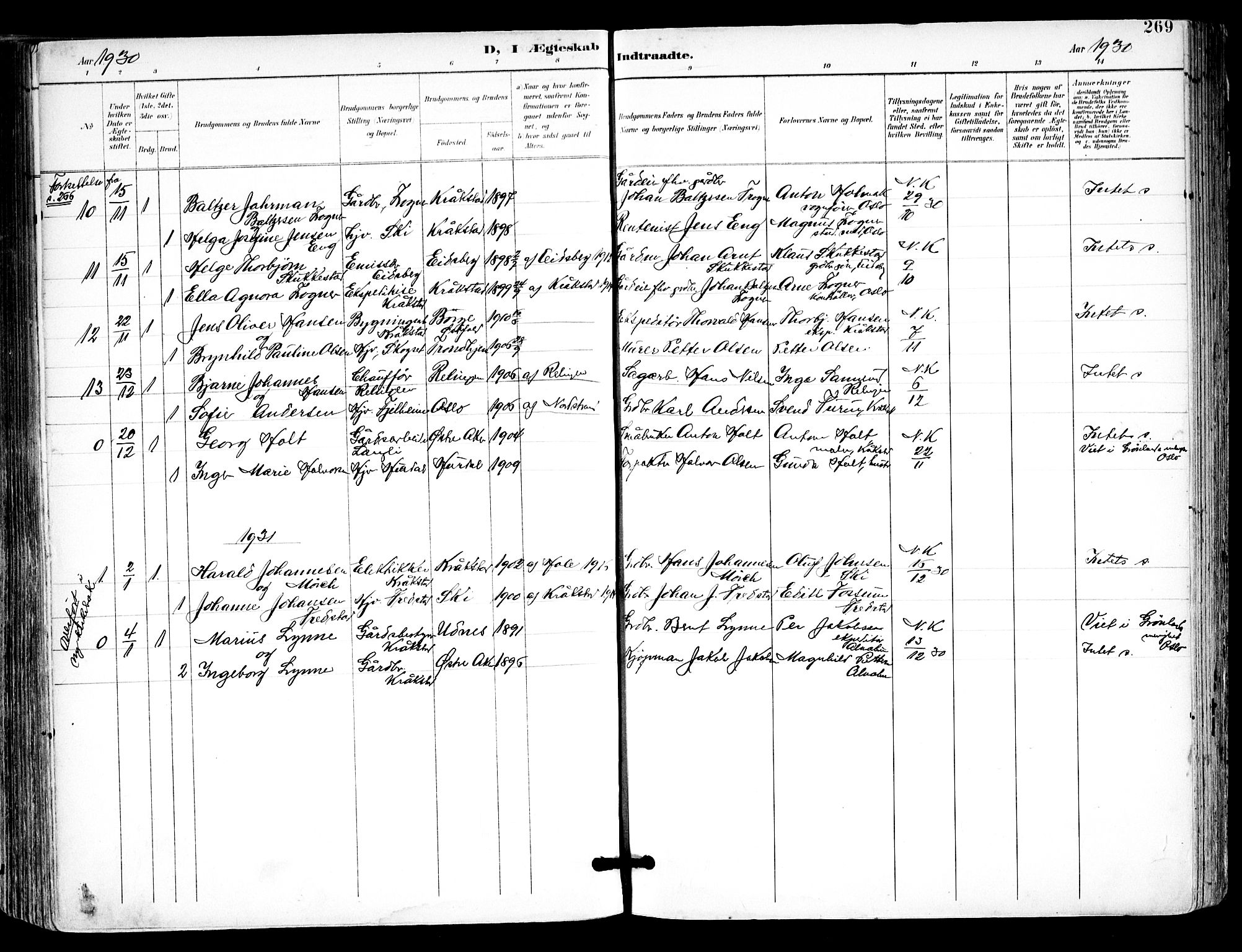 Kråkstad prestekontor Kirkebøker, SAO/A-10125a/F/Fa/L0010: Parish register (official) no. I 10, 1893-1931, p. 269