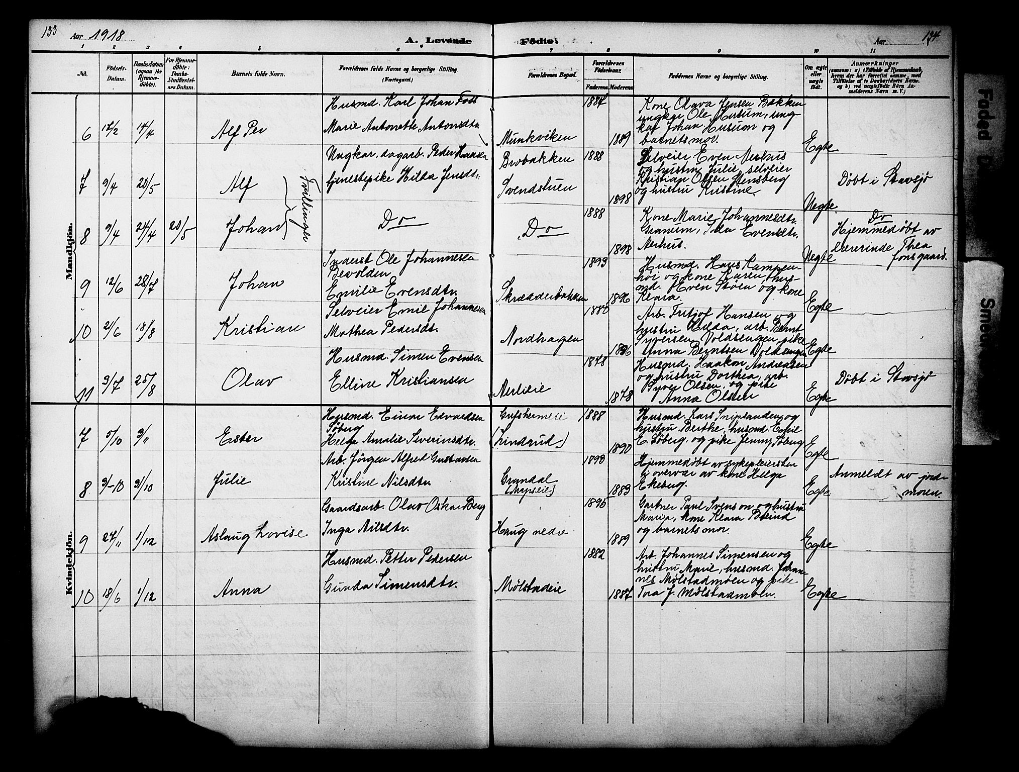 Nes prestekontor, Hedmark, AV/SAH-PREST-020/L/La/L0006: Parish register (copy) no. 6, 1890-1932, p. 133-134