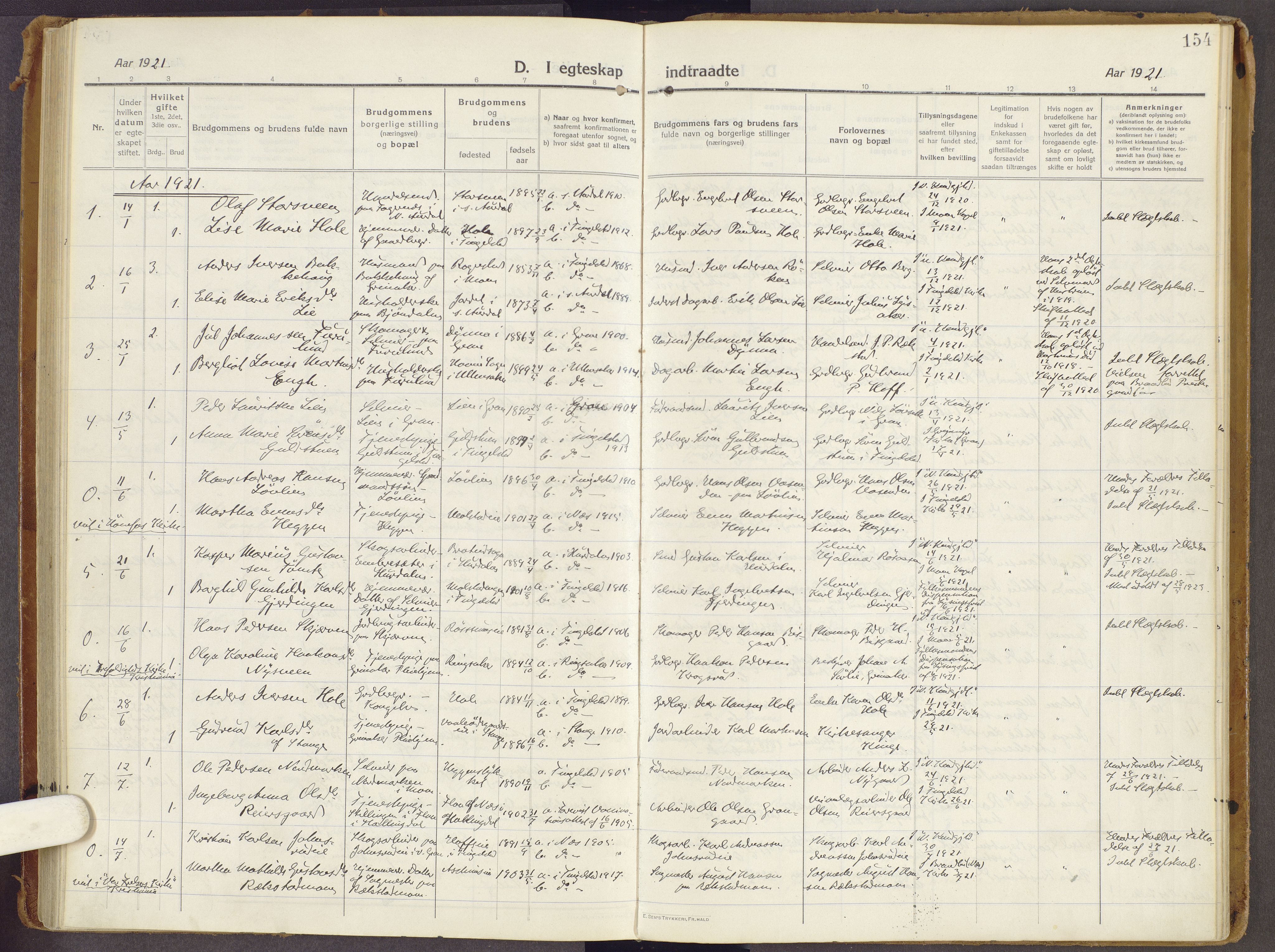 Brandbu prestekontor, AV/SAH-PREST-114/H/Ha/Haa/L0003: Parish register (official) no. 3, 1914-1928, p. 154