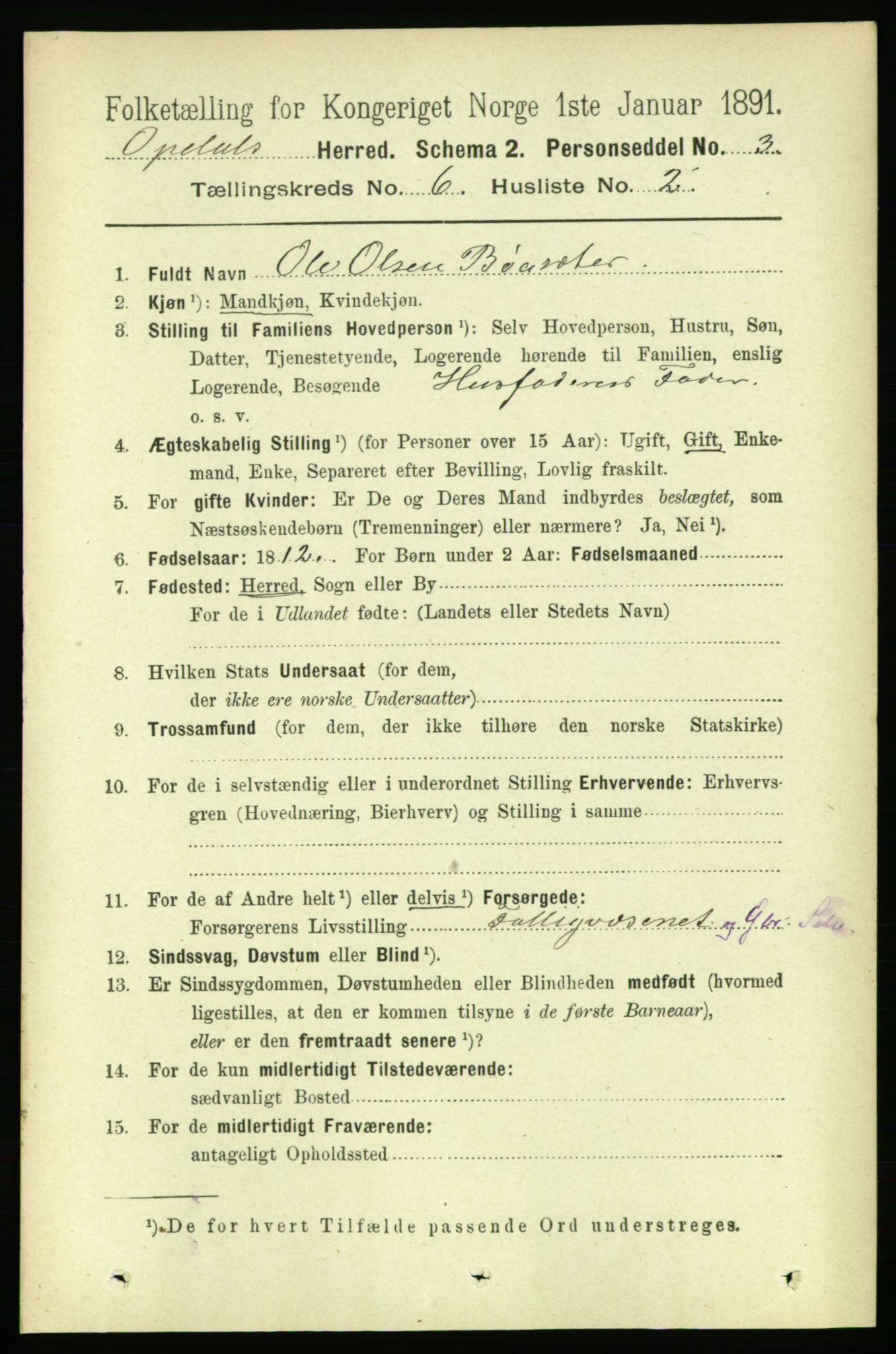 RA, 1891 census for 1634 Oppdal, 1891, p. 2786