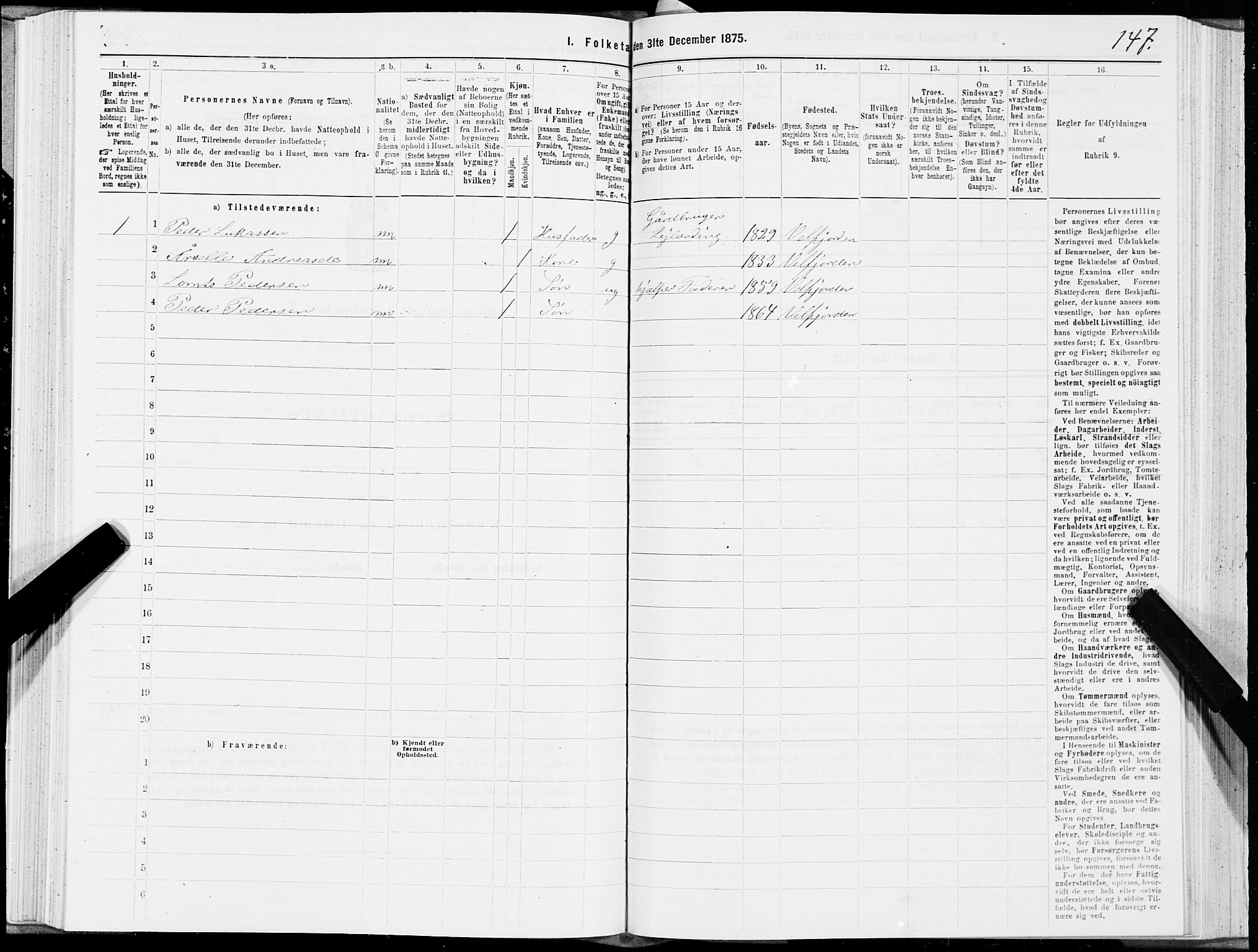 SAT, 1875 census for 1813P Velfjord, 1875, p. 1147