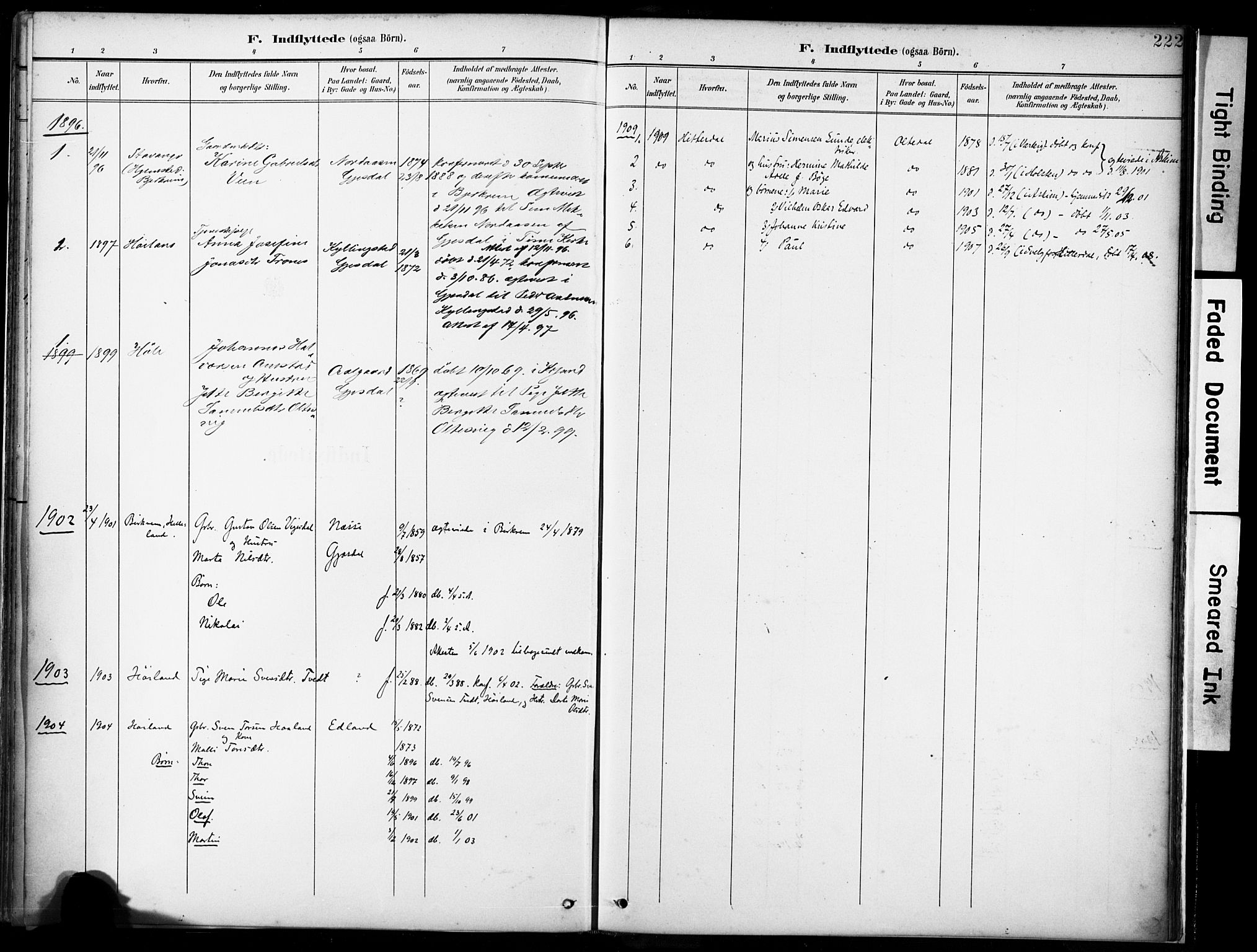 Lye sokneprestkontor, SAST/A-101794/001/30BA/L0012: Parish register (official) no. A 11, 1896-1909, p. 222