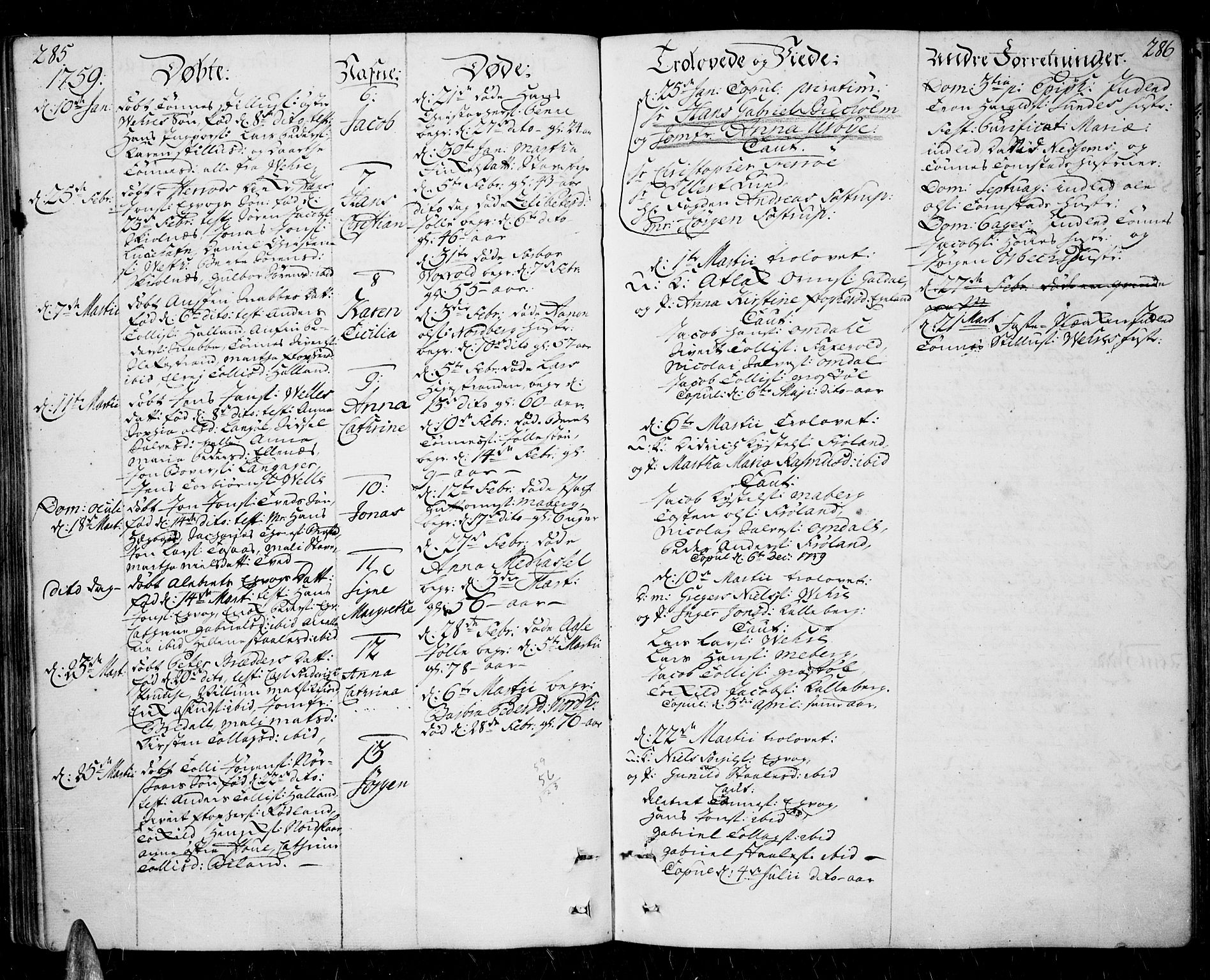 Lista sokneprestkontor, AV/SAK-1111-0027/F/Fa/L0003: Parish register (official) no. A 3 /1, 1743-1767, p. 285-286