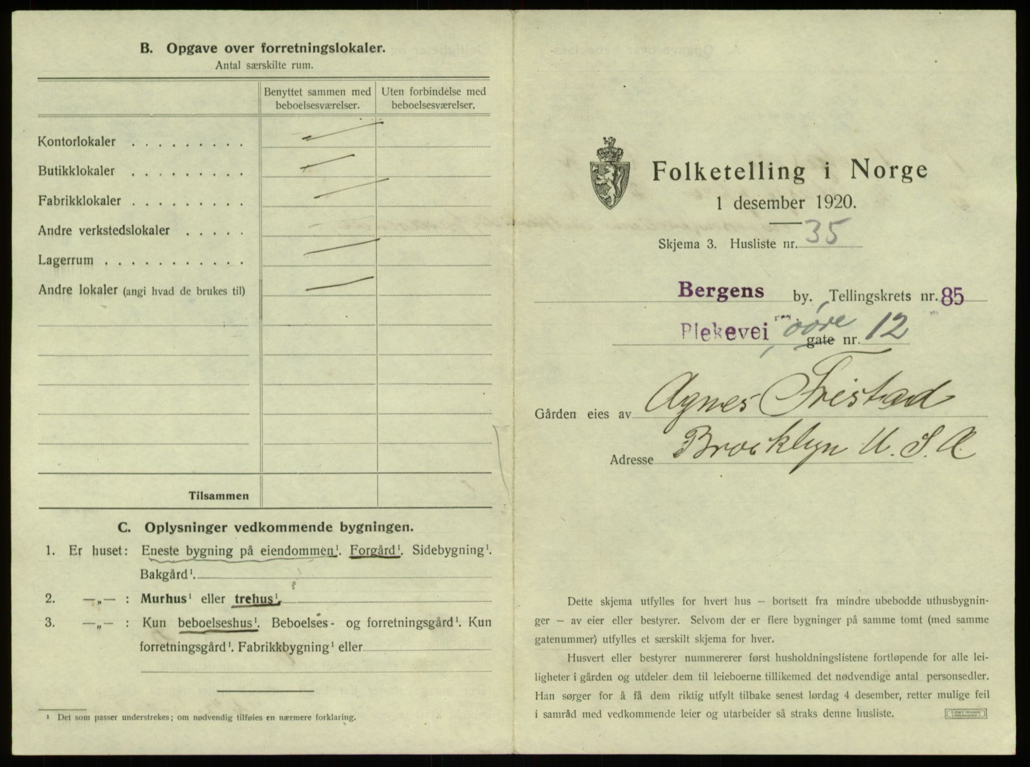 SAB, 1920 census for Bergen, 1920, p. 8136