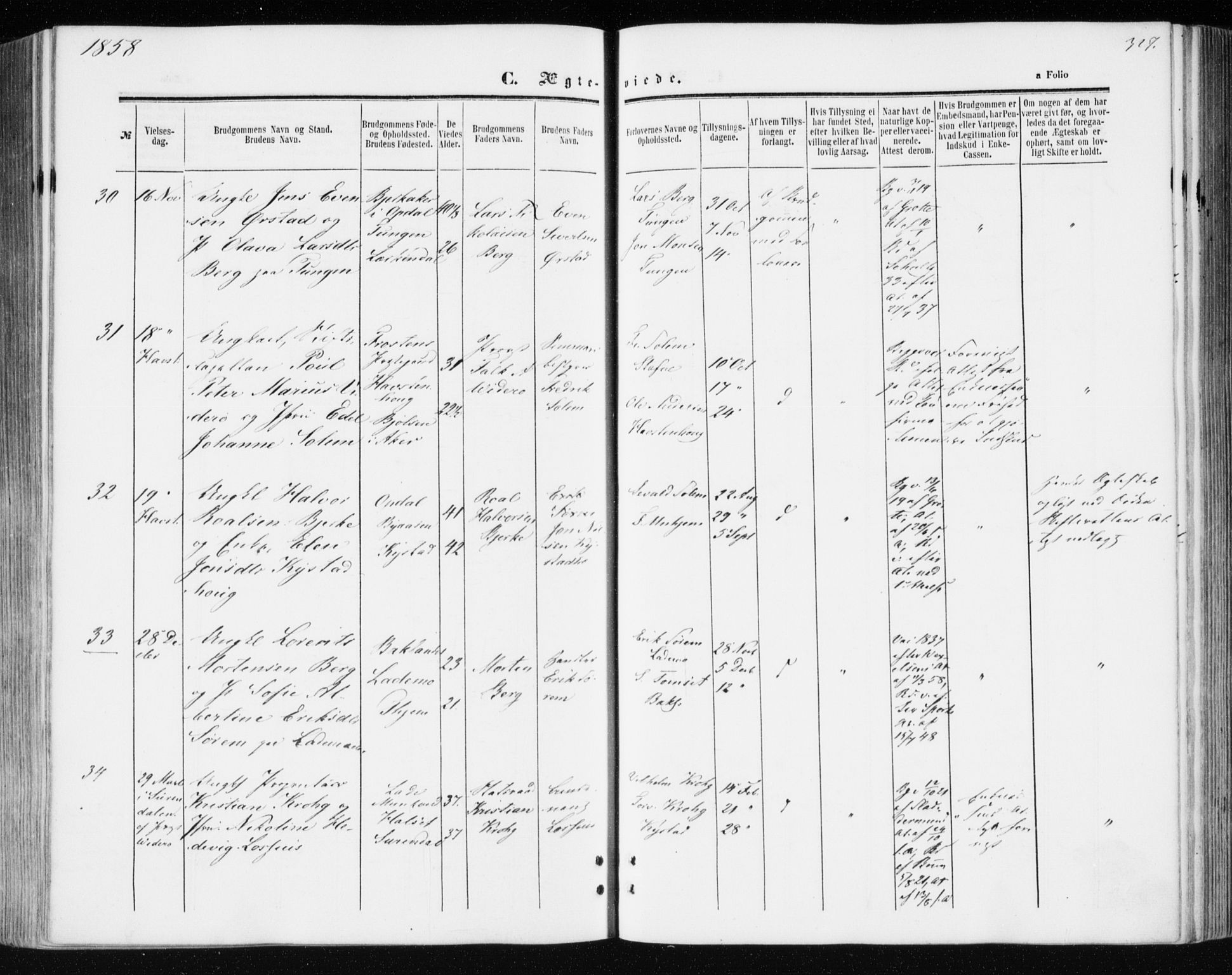 Ministerialprotokoller, klokkerbøker og fødselsregistre - Sør-Trøndelag, SAT/A-1456/606/L0292: Parish register (official) no. 606A07, 1856-1865, p. 327