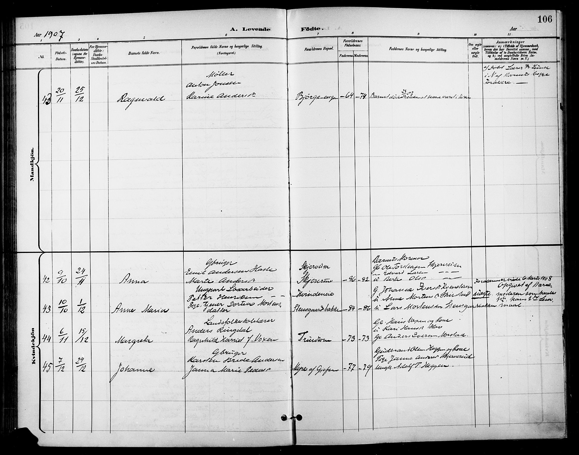 Gran prestekontor, SAH/PREST-112/H/Ha/Haa/L0019: Parish register (official) no. 19, 1898-1907, p. 106