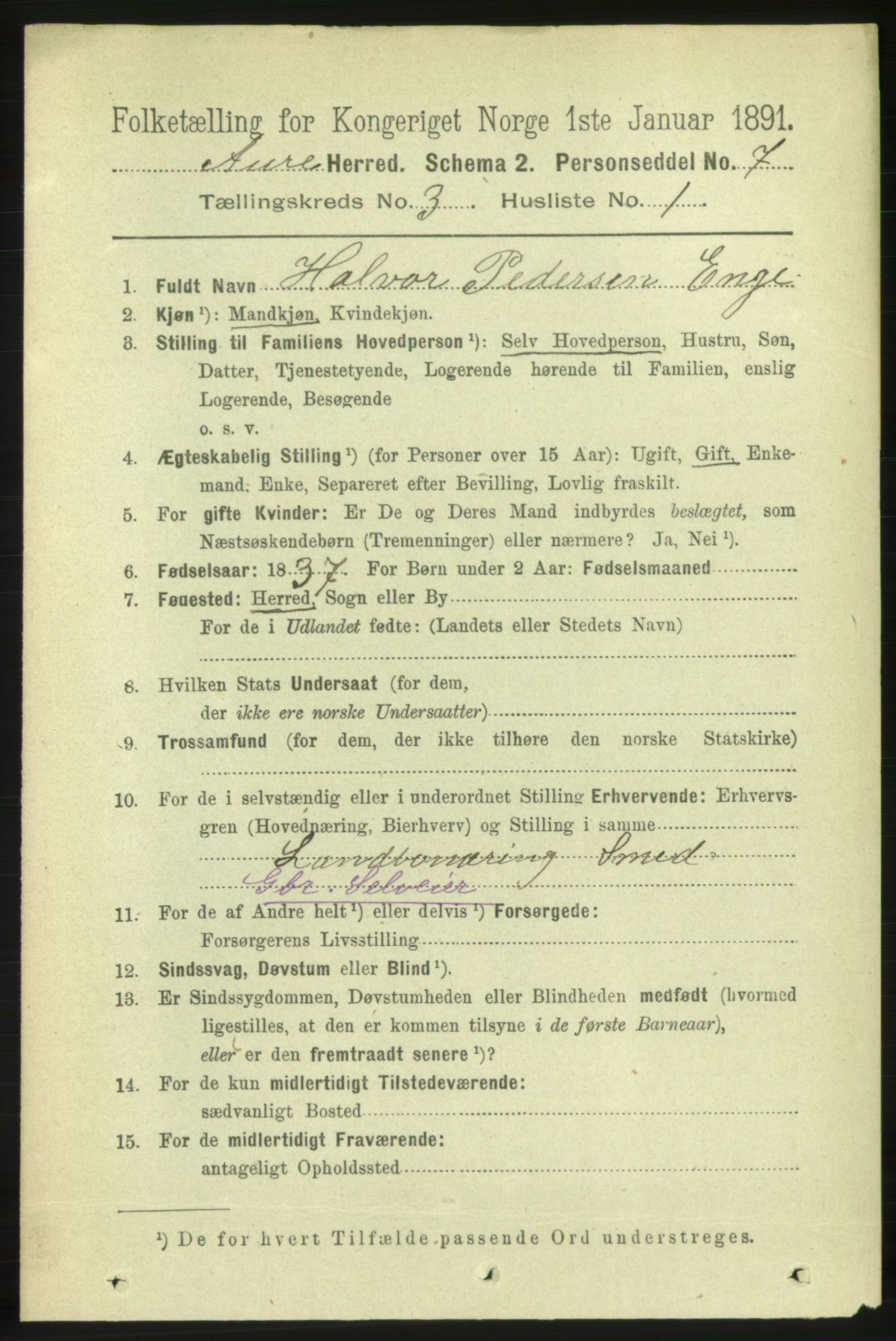 RA, 1891 census for 1569 Aure, 1891, p. 1557