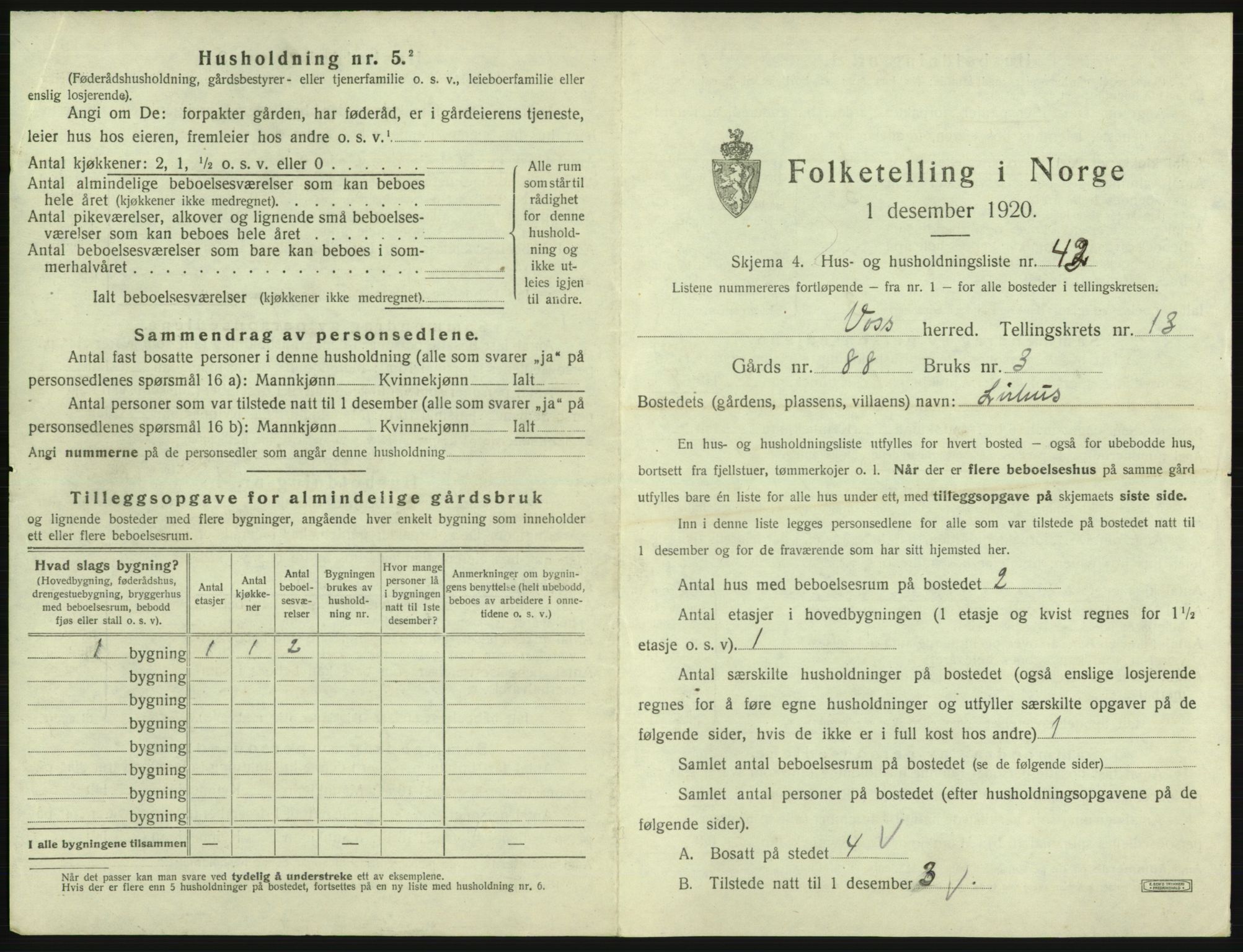 SAB, 1920 census for Voss, 1920, p. 1321