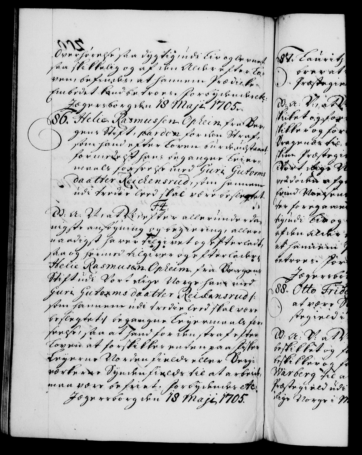 Danske Kanselli 1572-1799, AV/RA-EA-3023/F/Fc/Fca/Fcaa/L0019: Norske registre, 1704-1707, p. 200b