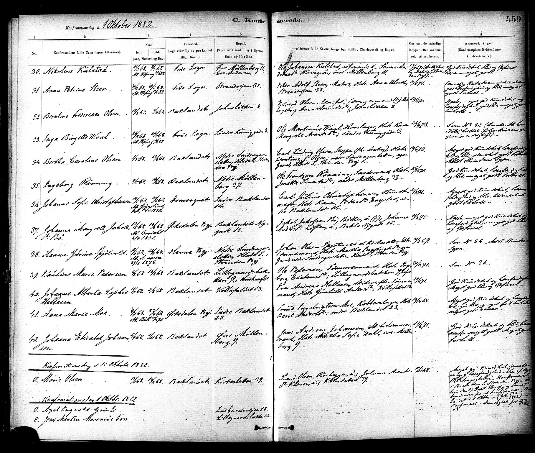 Ministerialprotokoller, klokkerbøker og fødselsregistre - Sør-Trøndelag, SAT/A-1456/604/L0188: Parish register (official) no. 604A09, 1878-1892, p. 559