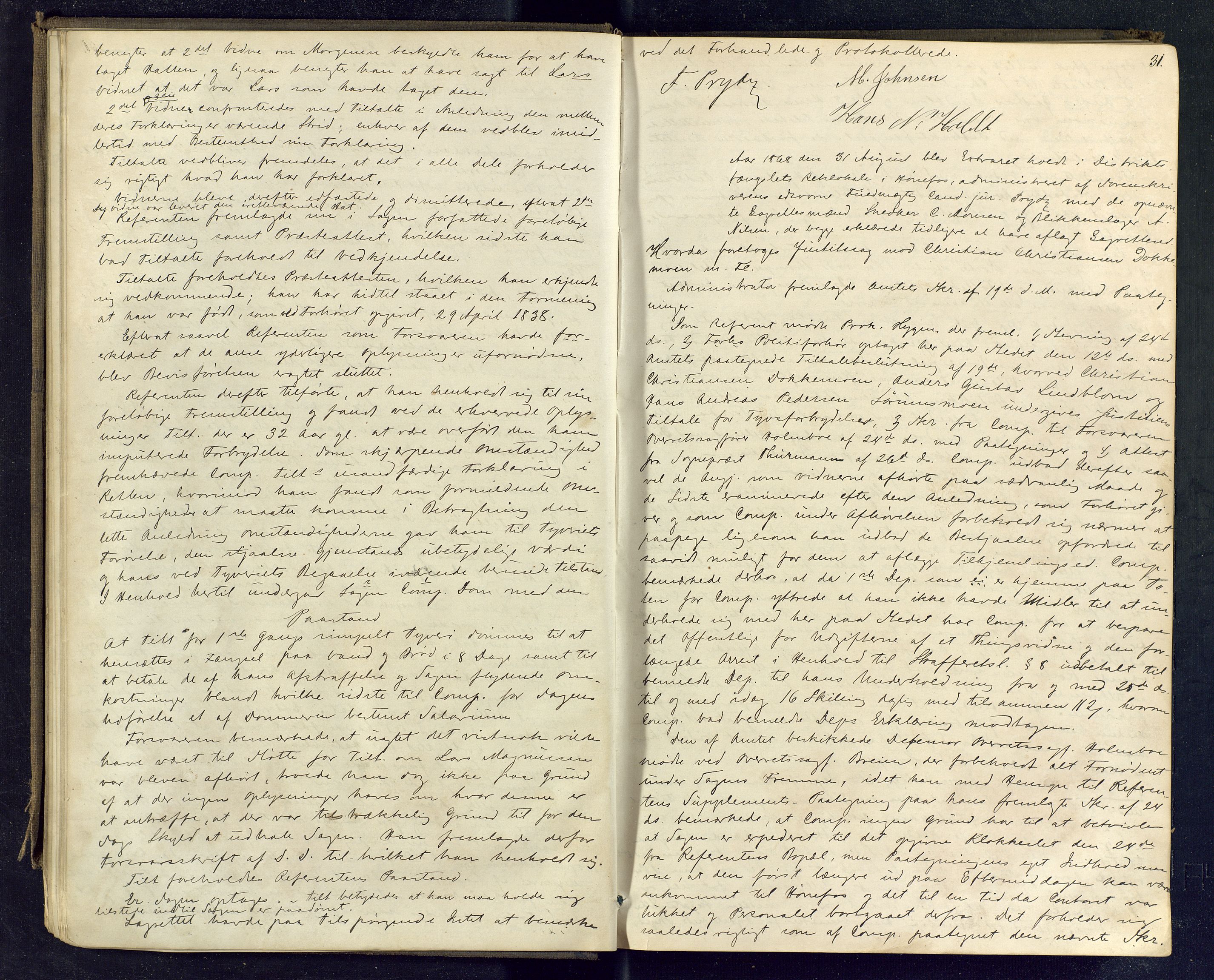 Ringerike sorenskriveri, AV/SAKO-A-105/F/Fc/Fcb/L0003: Ekstrarettsprotokoll, 1868-1878, p. 30-31