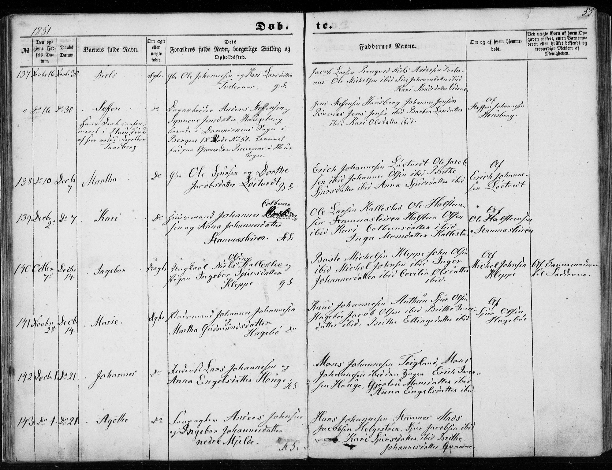 Haus sokneprestembete, SAB/A-75601/H/Haa: Parish register (official) no. A 16 I, 1848-1857, p. 55