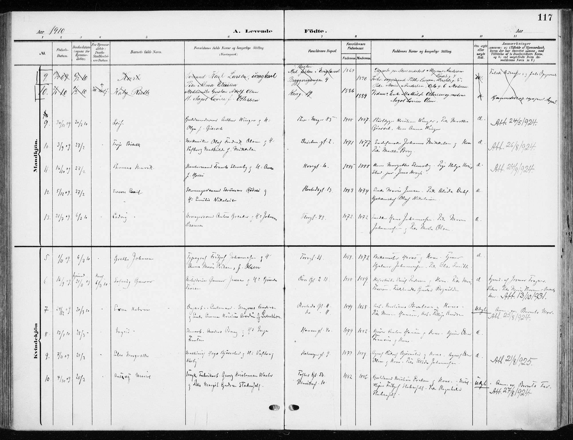 Jakob prestekontor Kirkebøker, SAO/A-10850/F/Fa/L0005b: Parish register (official) no. 5b, 1904-1922, p. 117