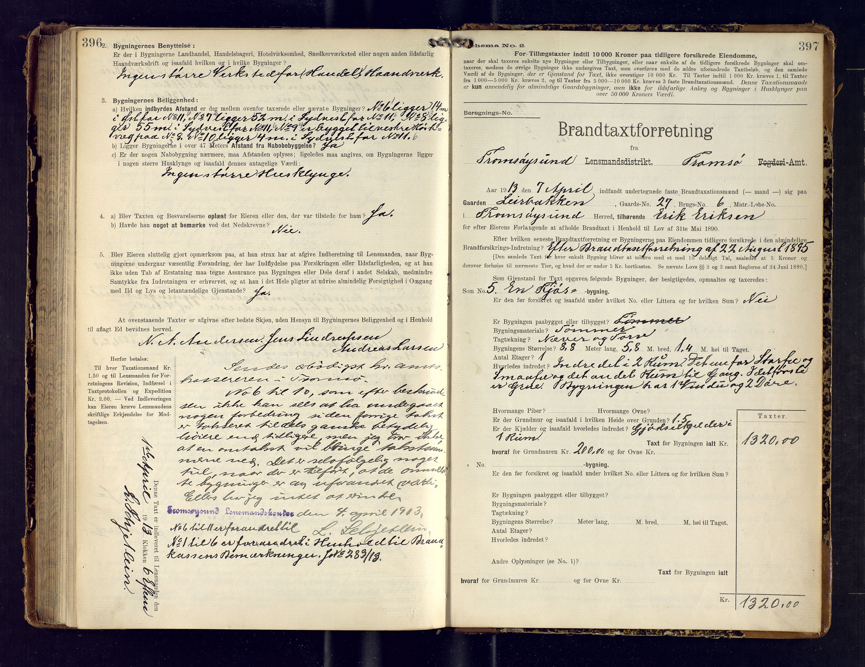 Tromsøysund lensmannskontor, AV/SATØ-SATØ-12/F/Fs/Fsb/L0738: Branntakstprotokoll (S).  Med register, 1908-1913, p. 396-397