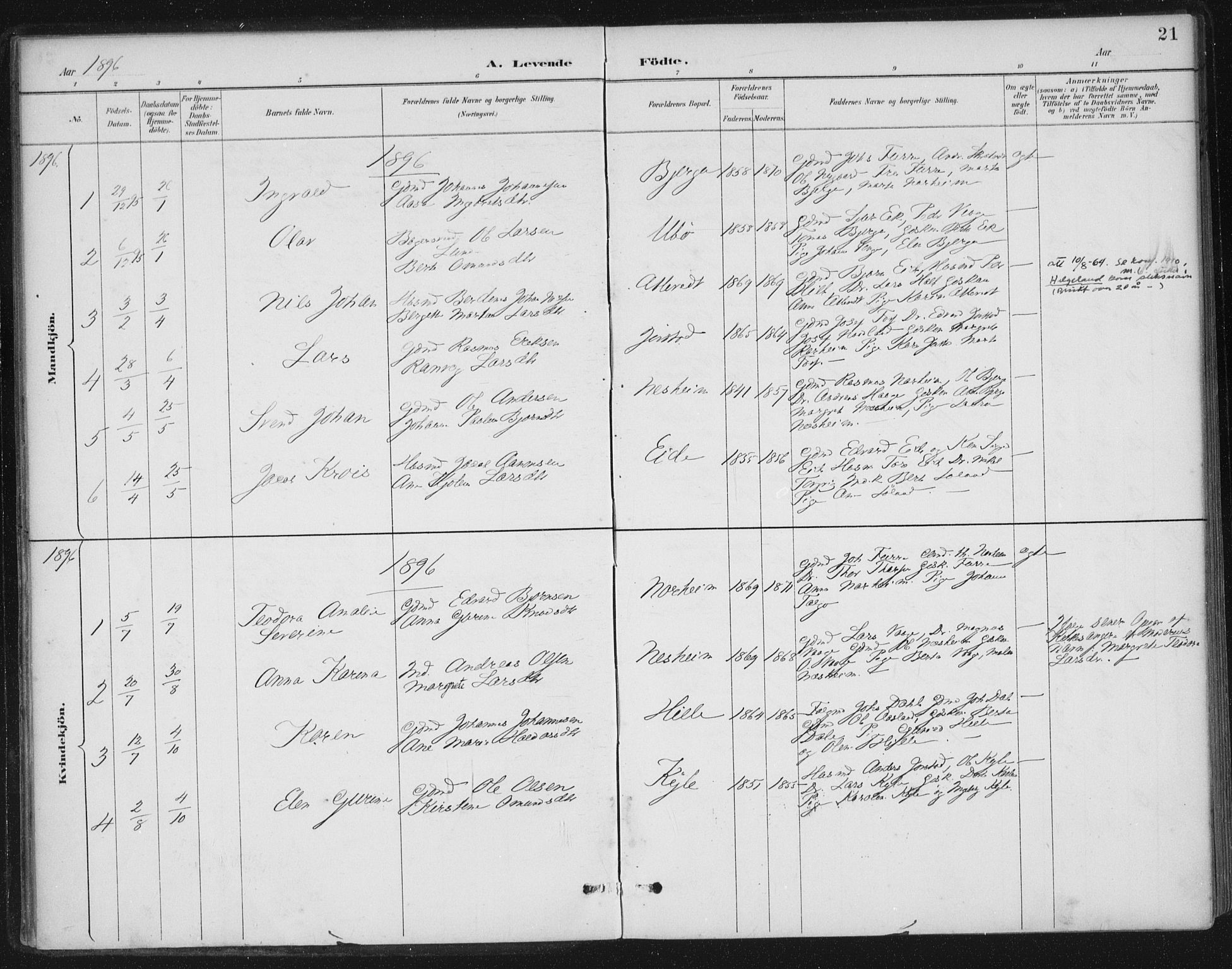 Nedstrand sokneprestkontor, AV/SAST-A-101841/01/IV: Parish register (official) no. A 13, 1887-1915, p. 21