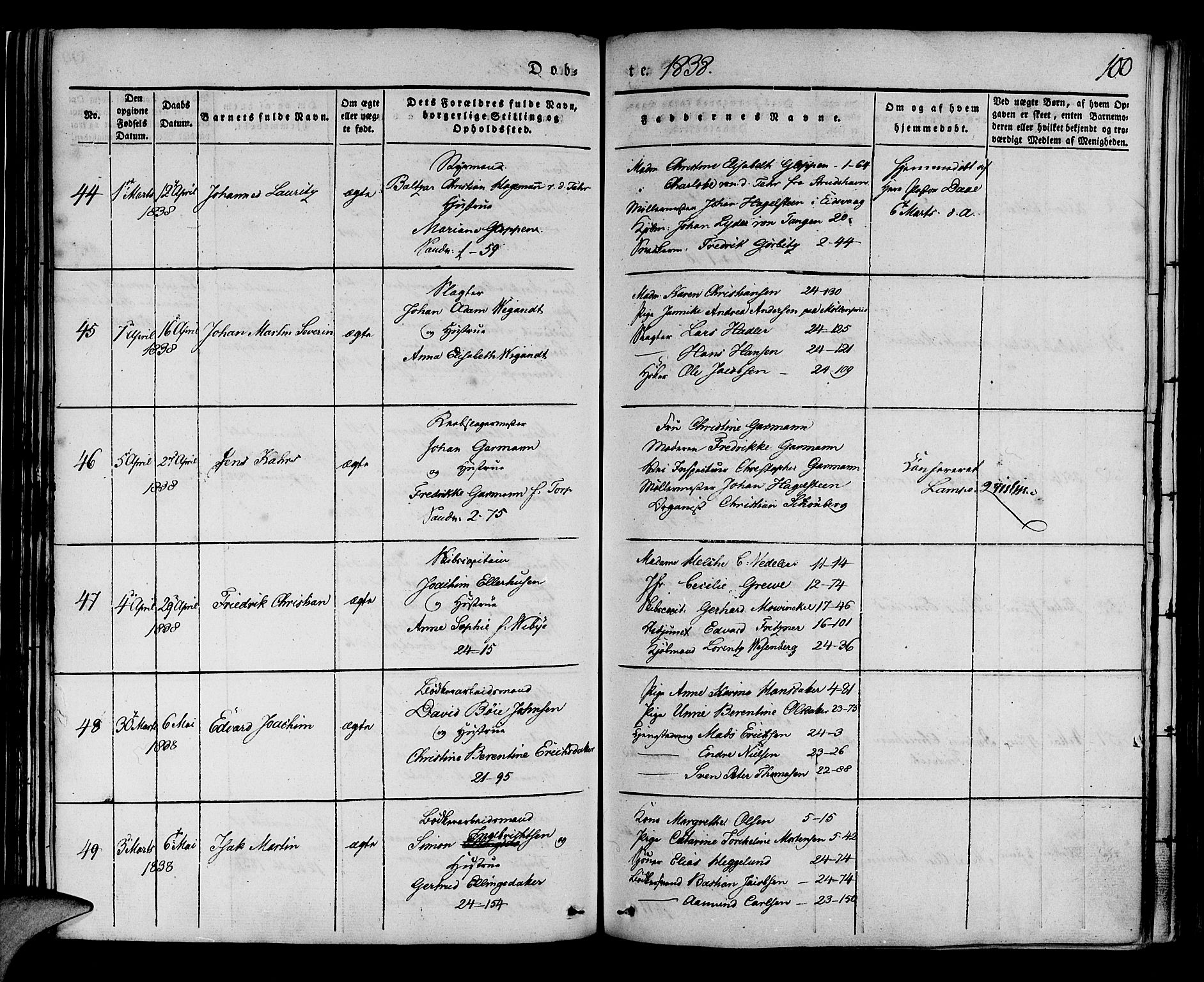 Korskirken sokneprestembete, SAB/A-76101/H/Haa/L0015: Parish register (official) no. B 1, 1833-1841, p. 100