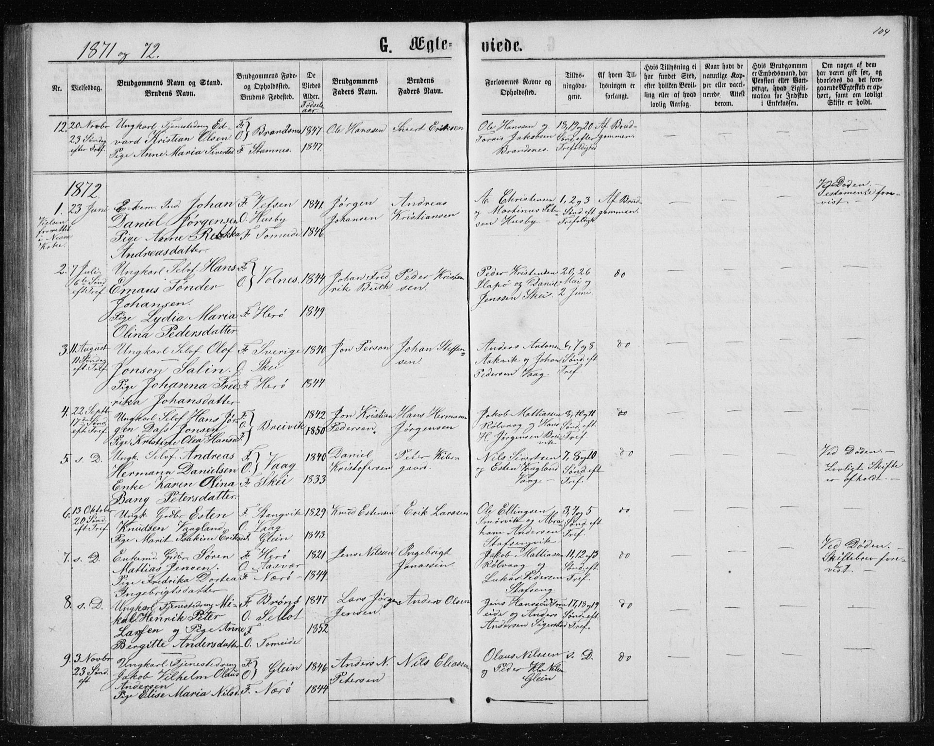 Ministerialprotokoller, klokkerbøker og fødselsregistre - Nordland, AV/SAT-A-1459/835/L0531: Parish register (copy) no. 835C03, 1865-1877, p. 104