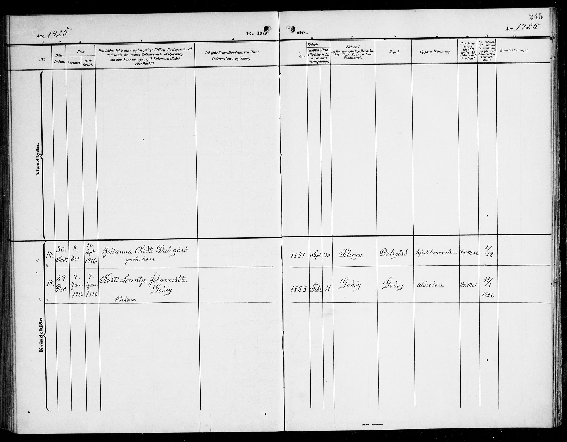 Tysnes sokneprestembete, AV/SAB-A-78601/H/Haa: Parish register (official) no. B 2, 1907-1925, p. 245