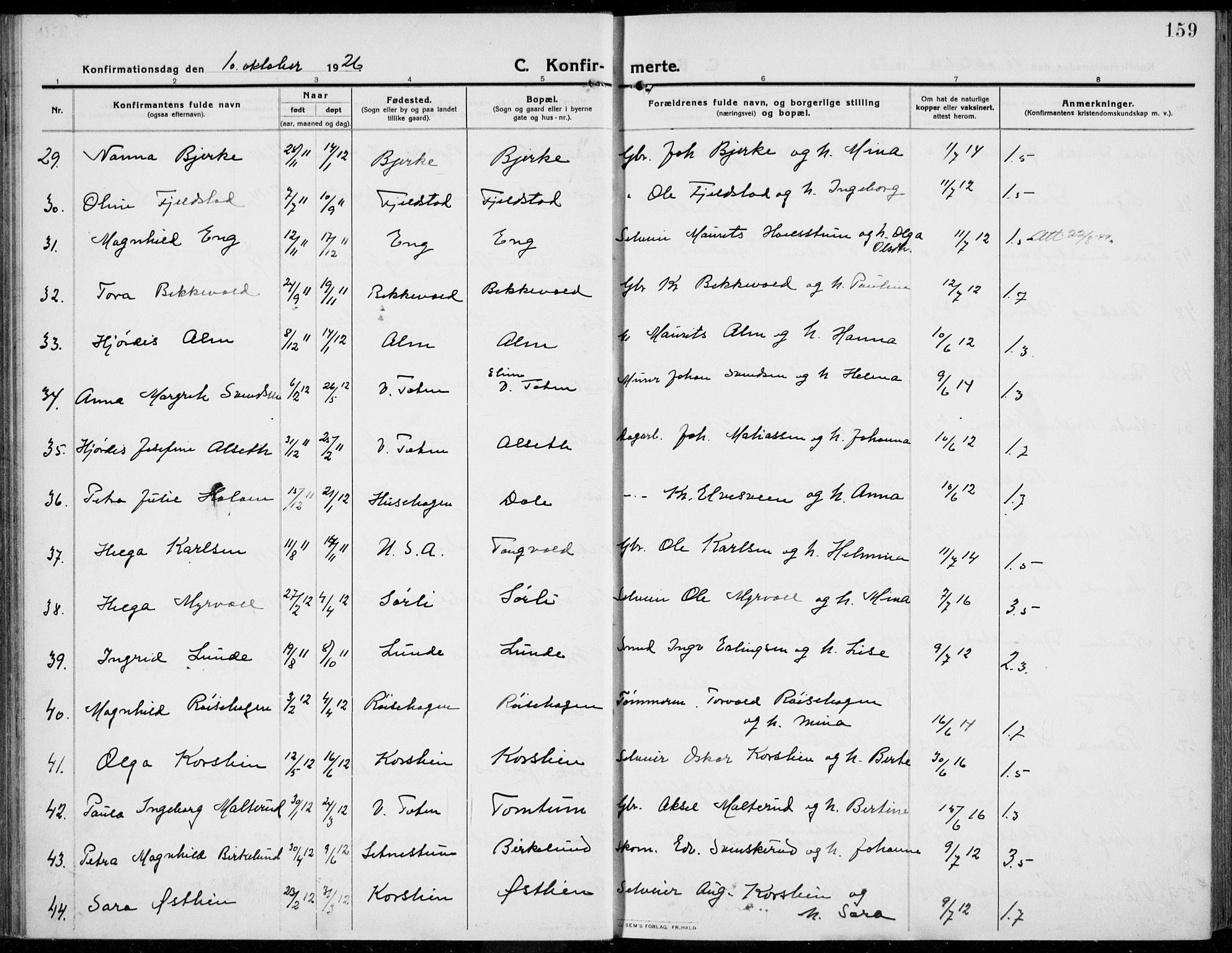 Kolbu prestekontor, AV/SAH-PREST-110/H/Ha/Haa/L0002: Parish register (official) no. 2, 1912-1926, p. 159