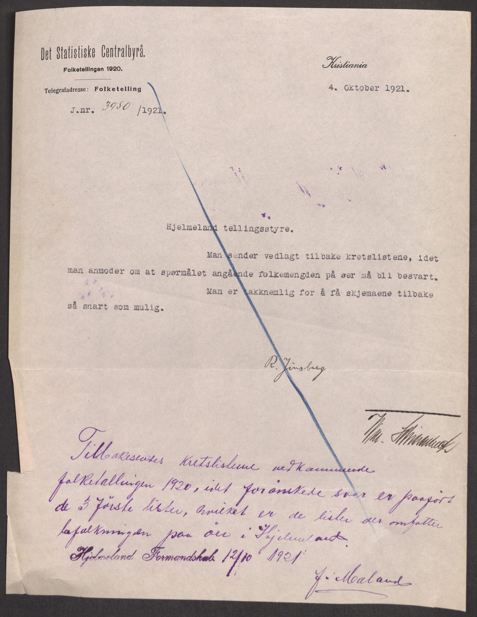 SAST, 1920 census for Hjelmeland, 1920, p. 7