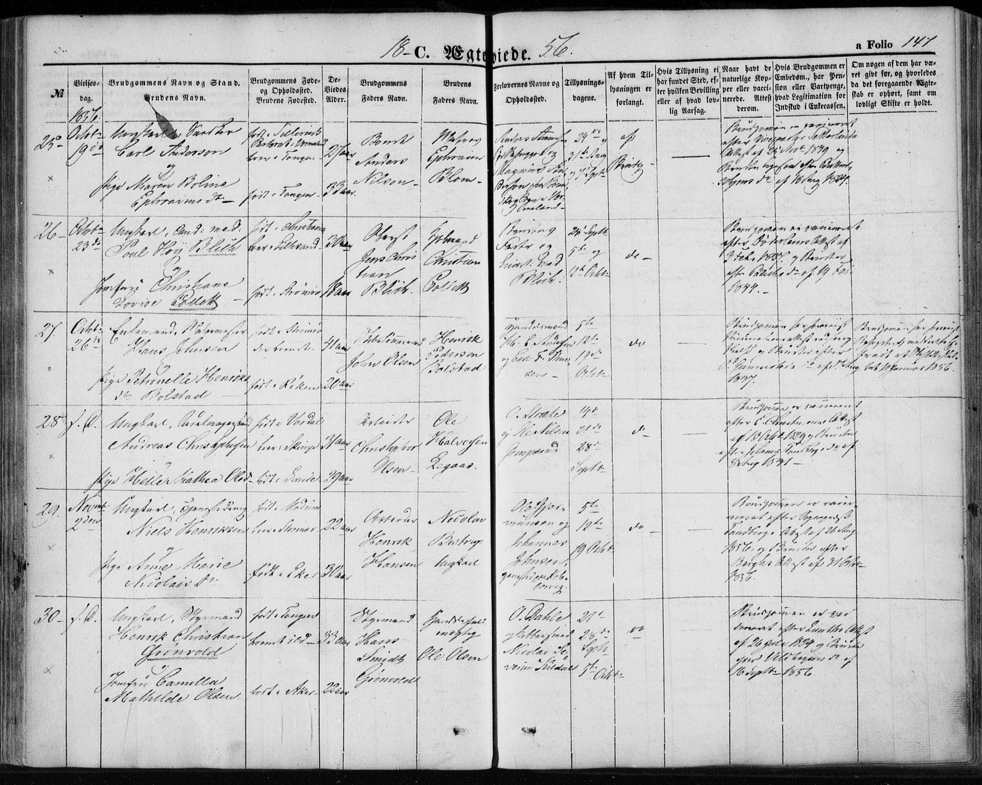 Strømsø kirkebøker, AV/SAKO-A-246/F/Fa/L0017: Parish register (official) no. I 17, 1848-1865, p. 147