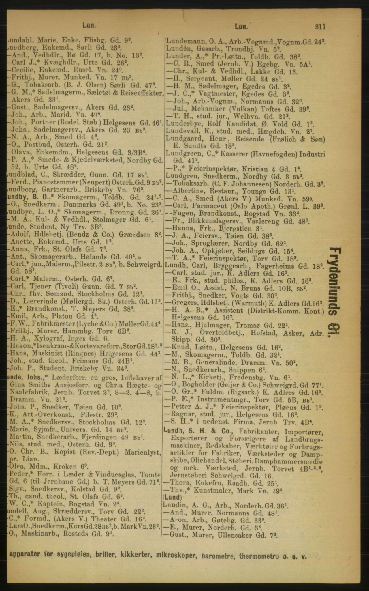 Kristiania/Oslo adressebok, PUBL/-, 1889, p. 311