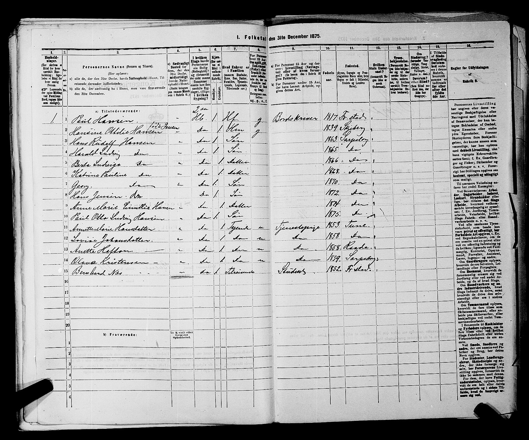 RA, 1875 census for 0102P Sarpsborg, 1875, p. 702