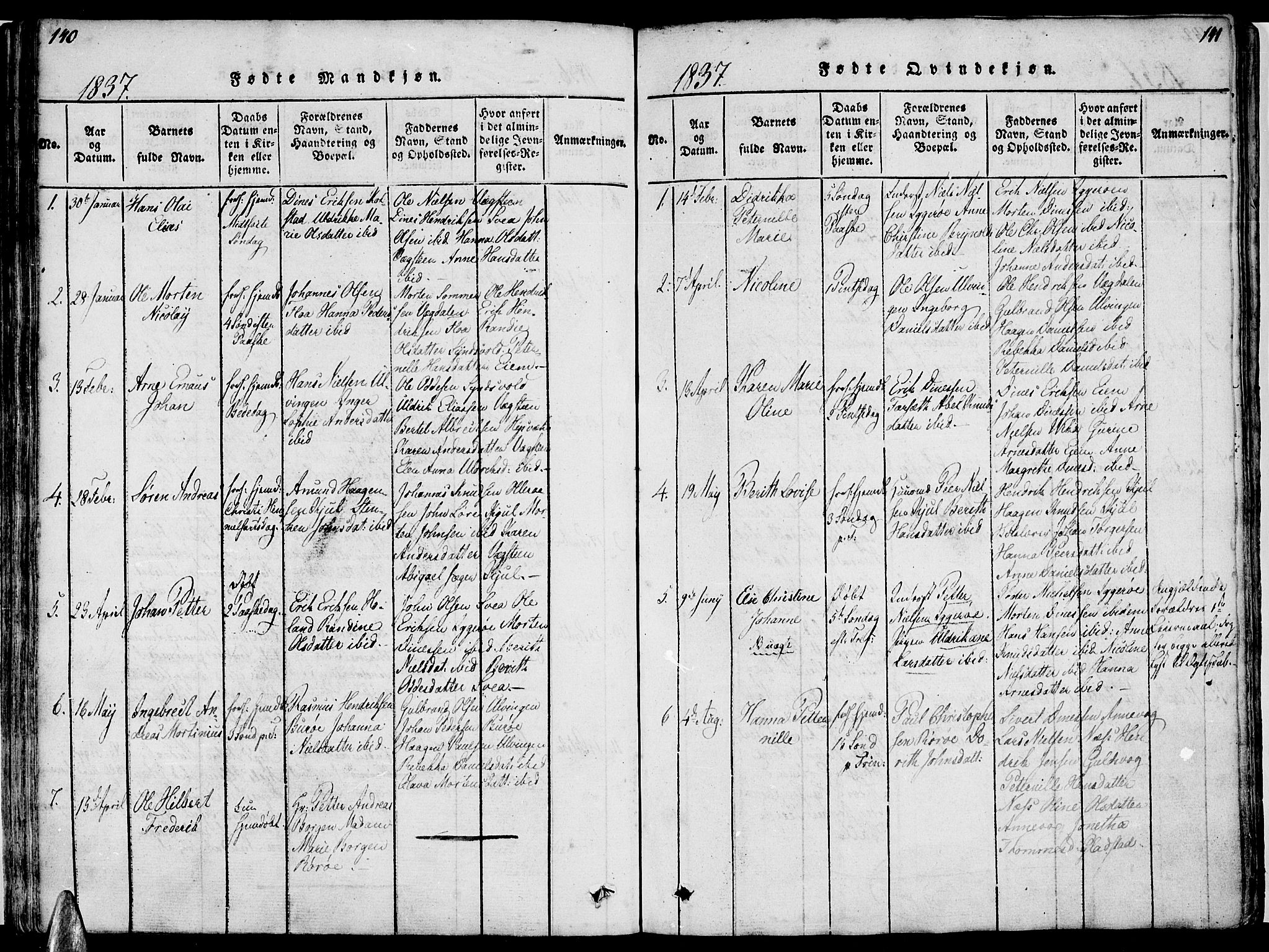 Ministerialprotokoller, klokkerbøker og fødselsregistre - Nordland, AV/SAT-A-1459/816/L0239: Parish register (official) no. 816A05, 1820-1845, p. 140-141