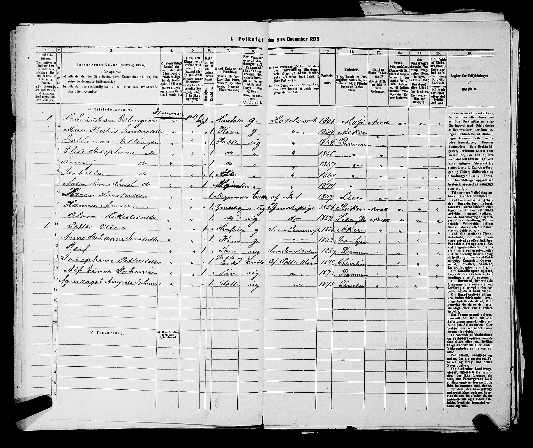 SAKO, 1875 census for 0602 Drammen, 1875, p. 1308