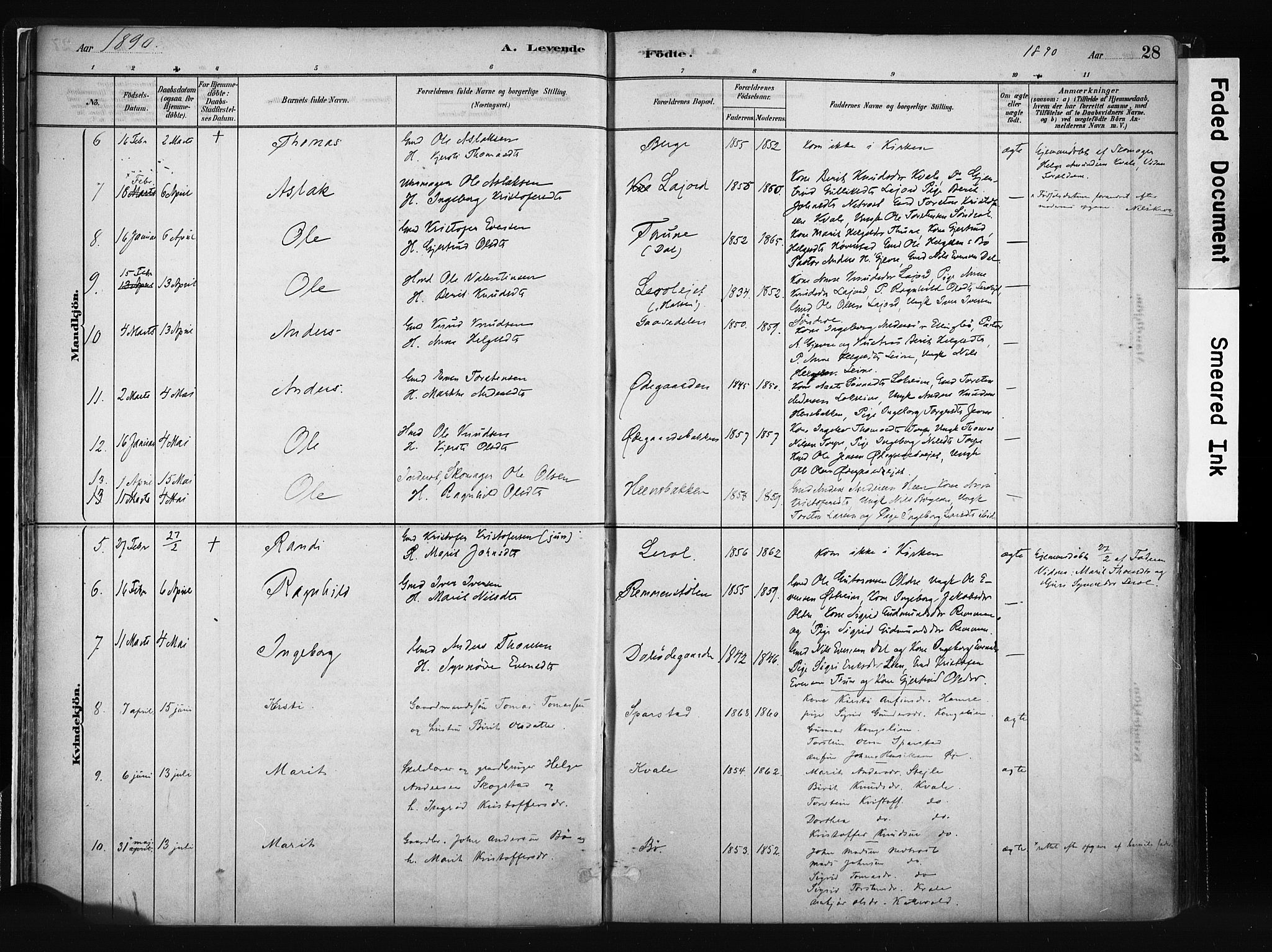 Vang prestekontor, Valdres, SAH/PREST-140/H/Ha/L0008: Parish register (official) no. 8, 1882-1910, p. 28