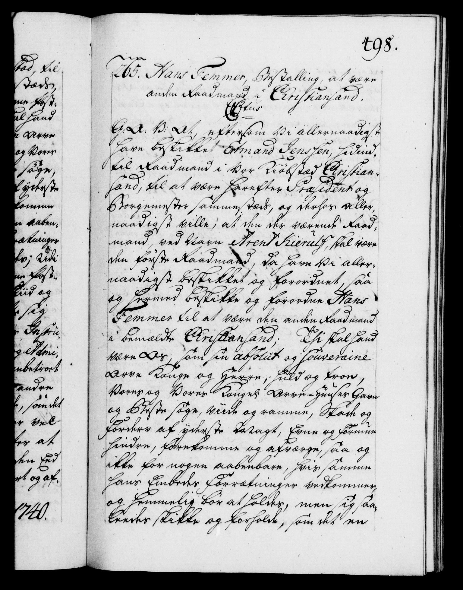 Danske Kanselli 1572-1799, AV/RA-EA-3023/F/Fc/Fca/Fcaa/L0031: Norske registre, 1739-1740, p. 498a