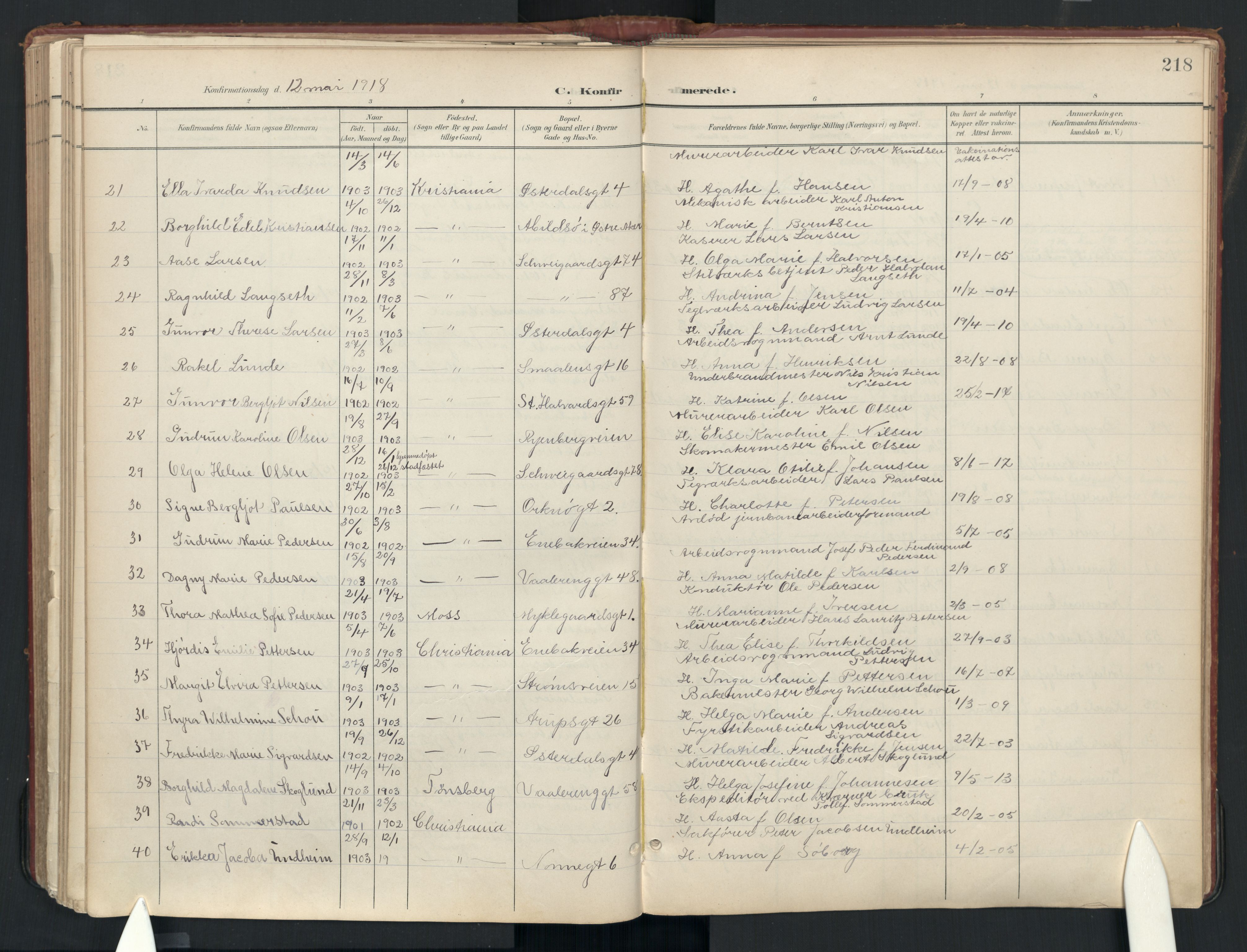 Vålerengen prestekontor Kirkebøker, SAO/A-10878: Parish register (official) no. 3a, 1900-1925, p. 218