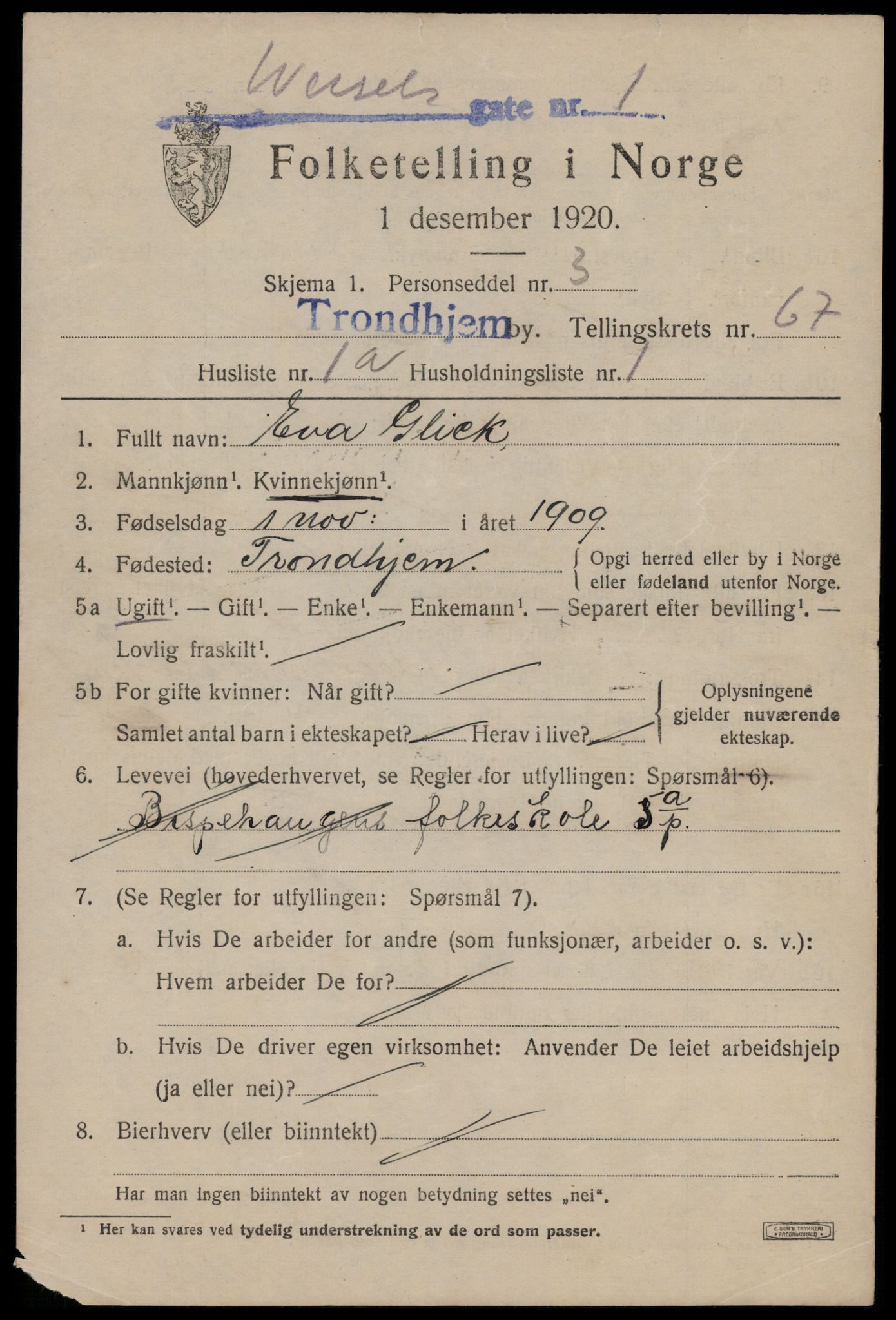 SAT, 1920 census for Trondheim, 1920, p. 131946