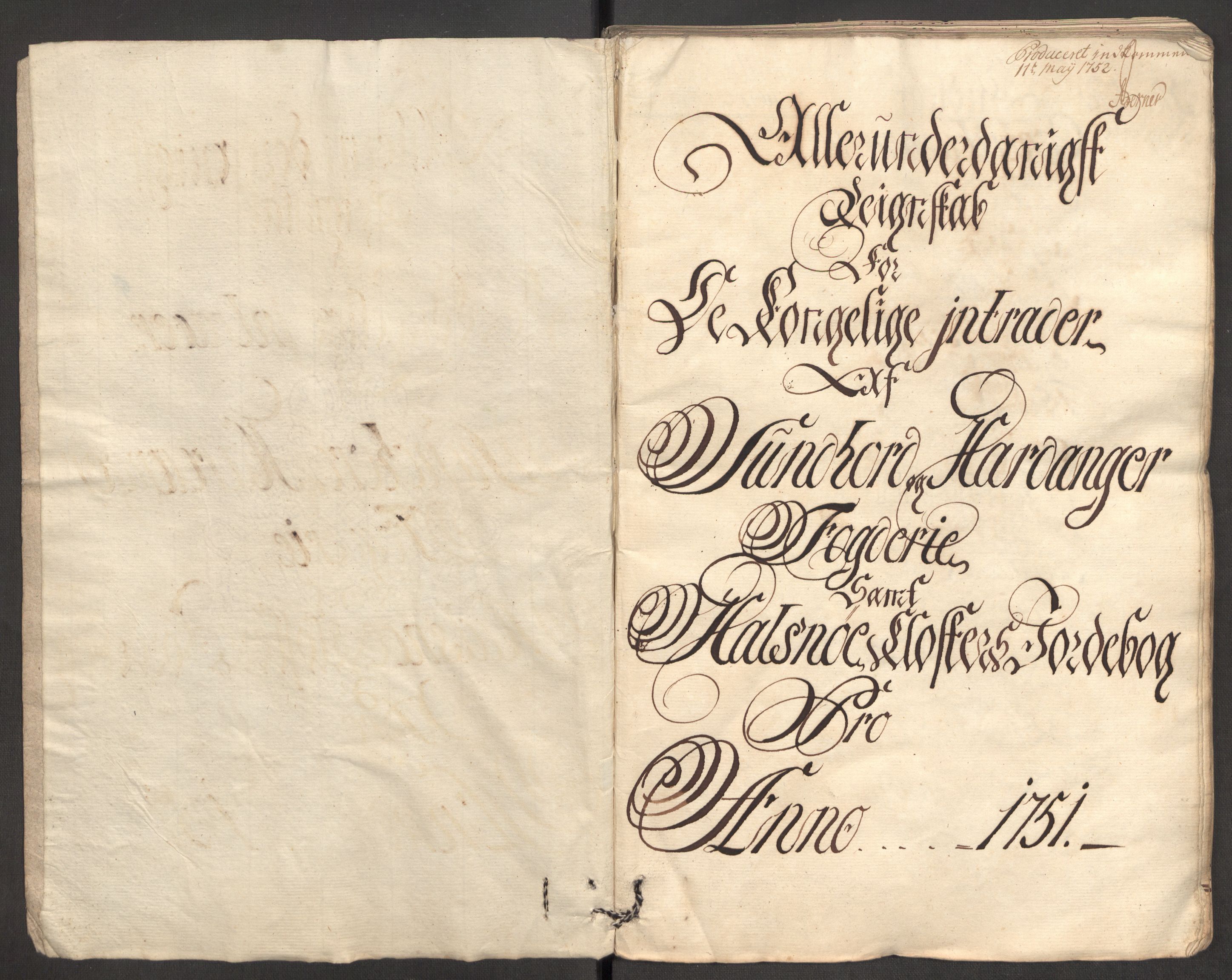 Rentekammeret inntil 1814, Reviderte regnskaper, Fogderegnskap, AV/RA-EA-4092/R48/L3056: Fogderegnskap Sunnhordland og Hardanger, 1751, p. 4