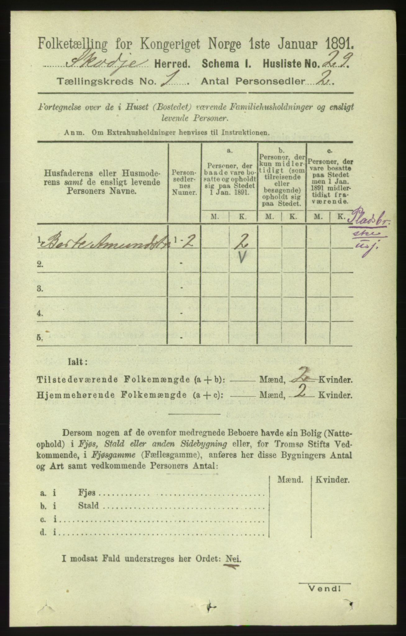 RA, 1891 census for 1529 Skodje, 1891, p. 70