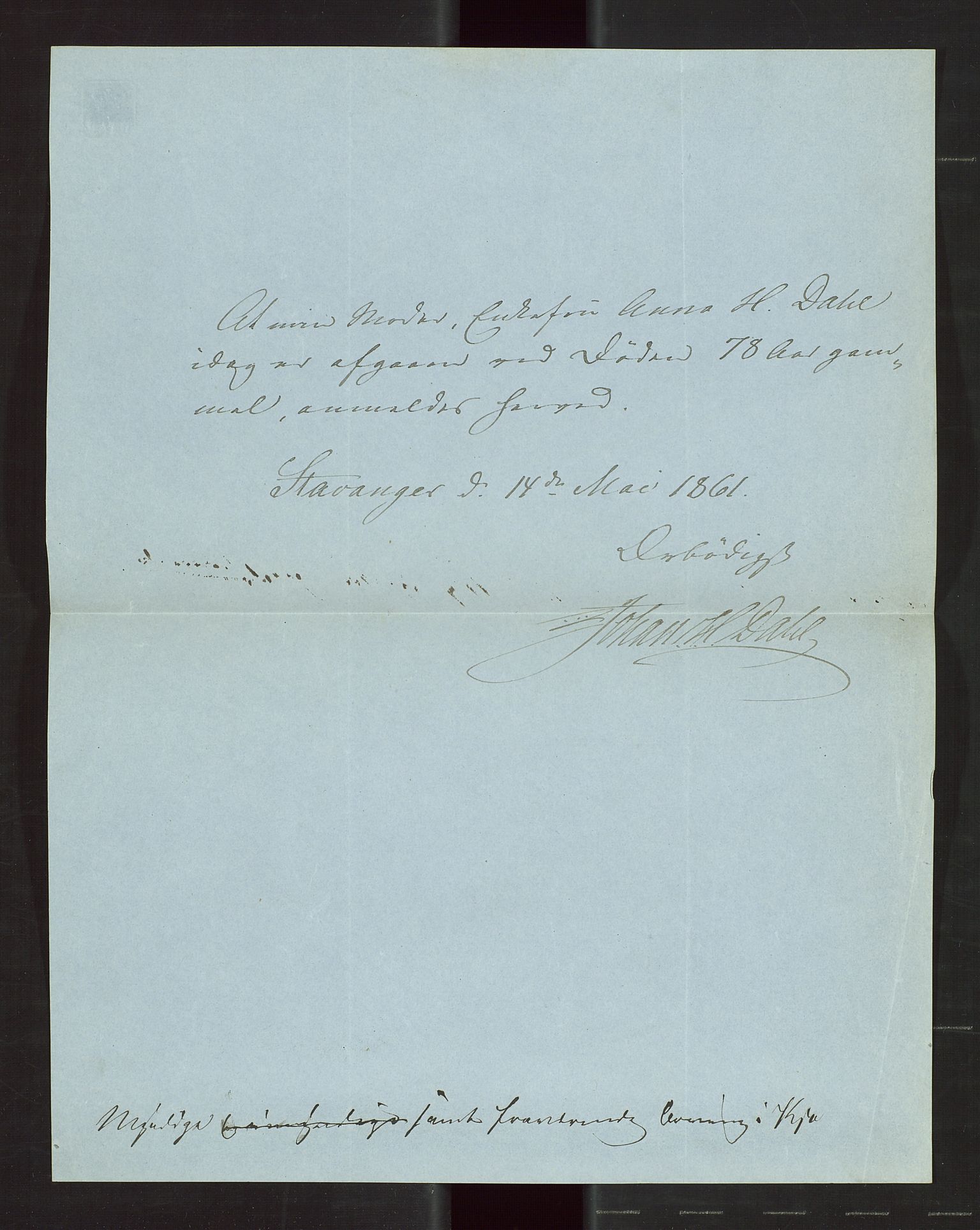 Stavanger byfogd, SAST/A-101408/001/5/52/52B/L0001: Liste over anmeldte dødsfall, 1833-1863